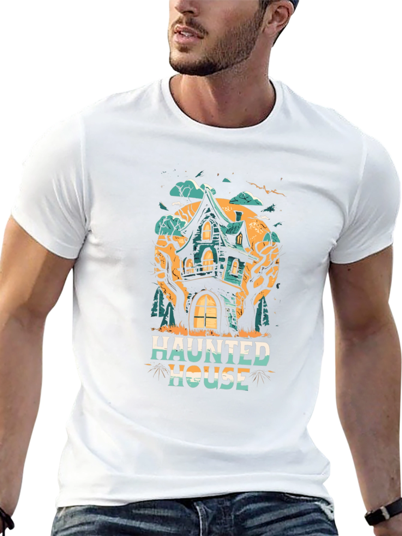 Haunted House Graphic Tee - Spooky Season T-Shirt