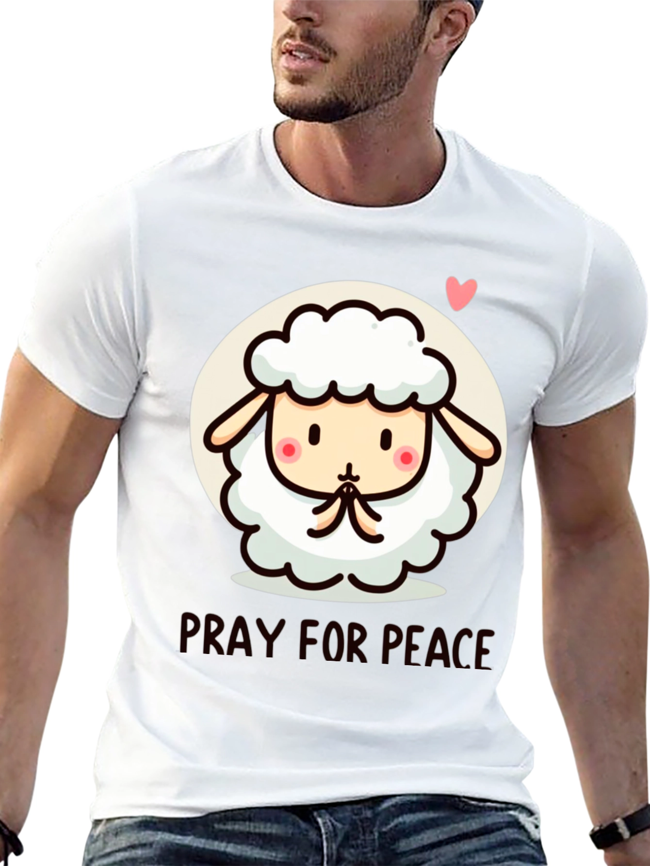 Pray for Peace Cute Sheep Graphic T-Shirt