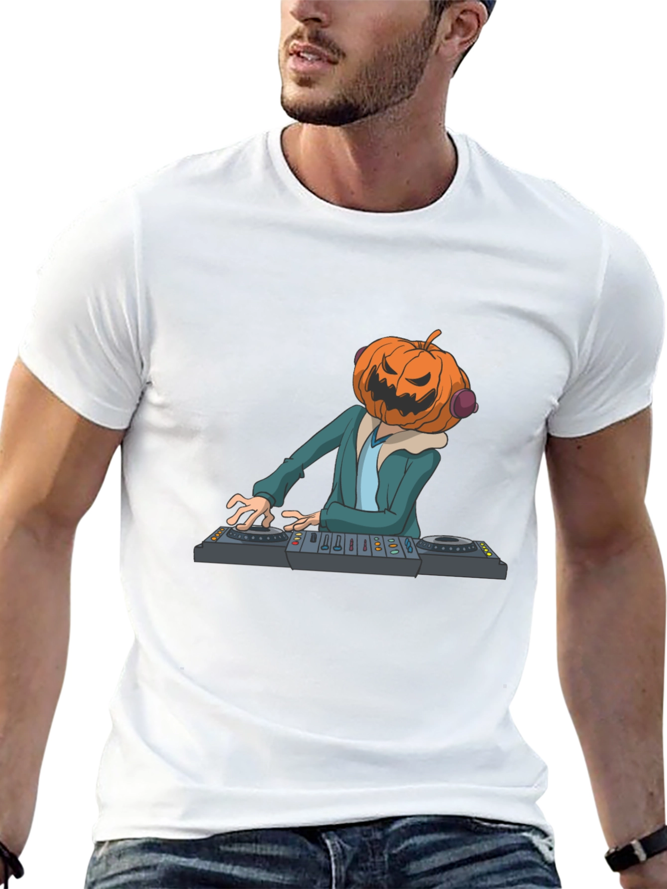 Pumpkin DJ Graphic Tee - Halloween Party Shirt