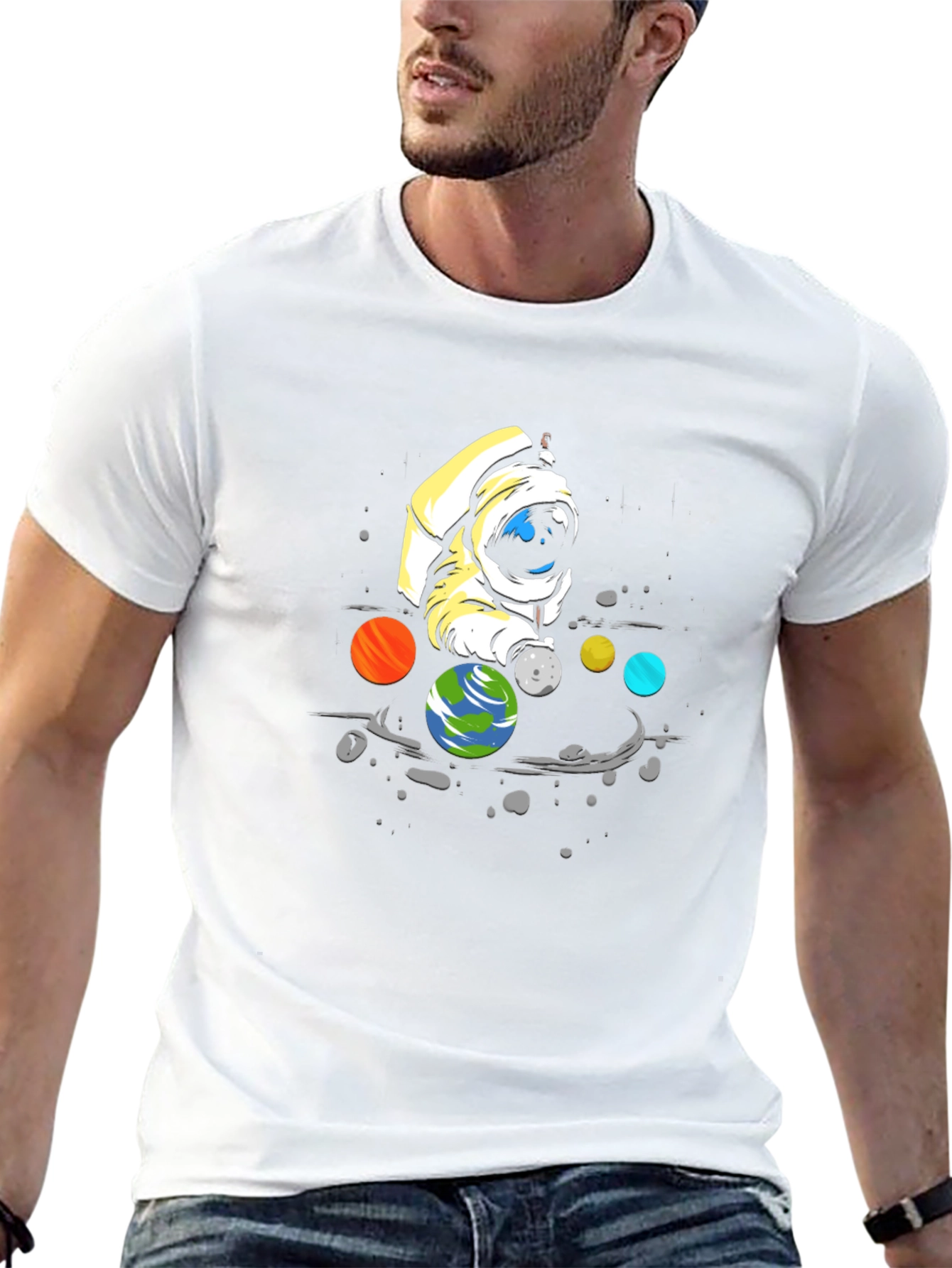 Astronaut Planets Graphic T-Shirt - Cosmic Style