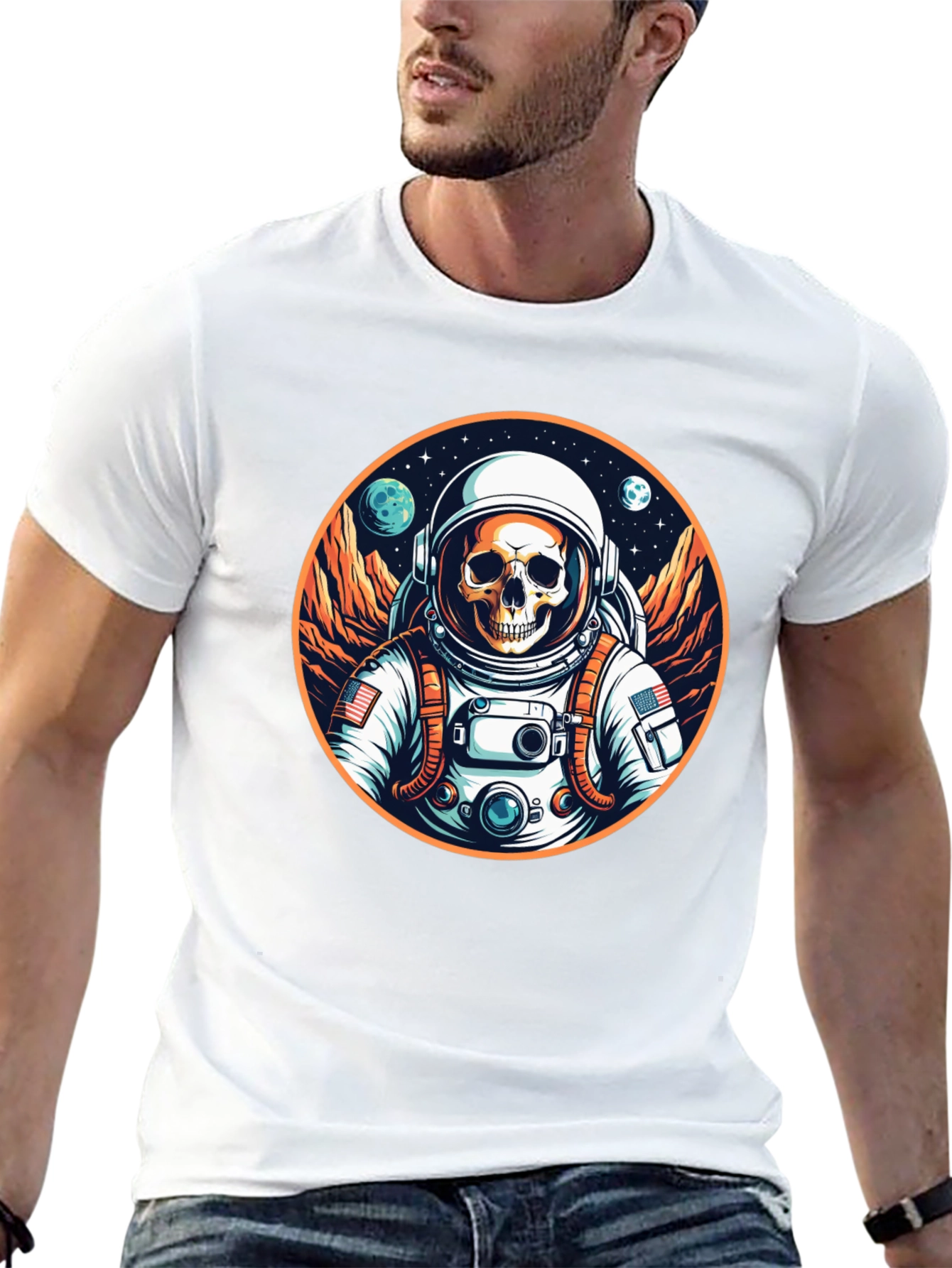 Skull Astronaut Graphic Tee - Outer Space Fashion
