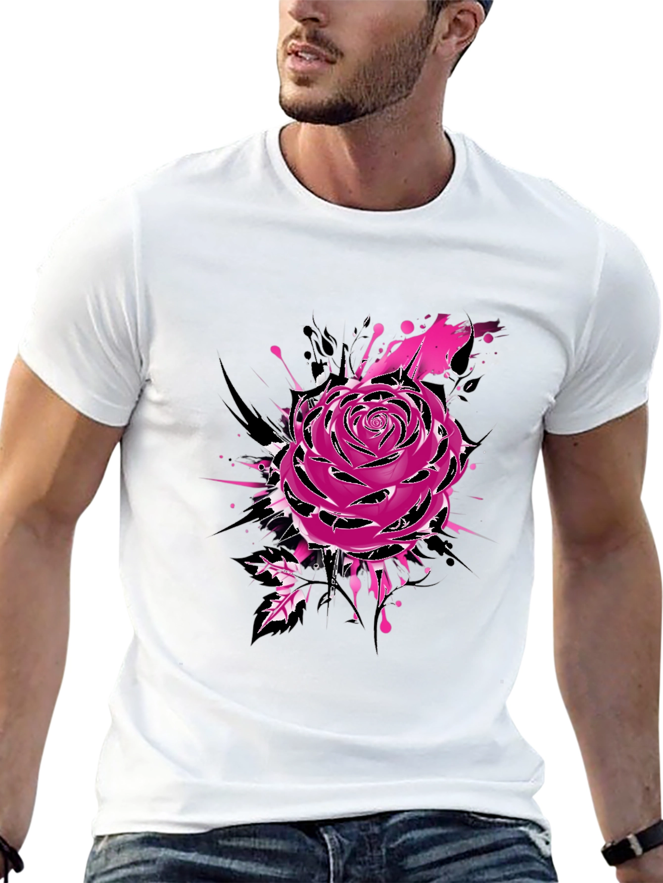 Mens Black Rose Graphic Tee