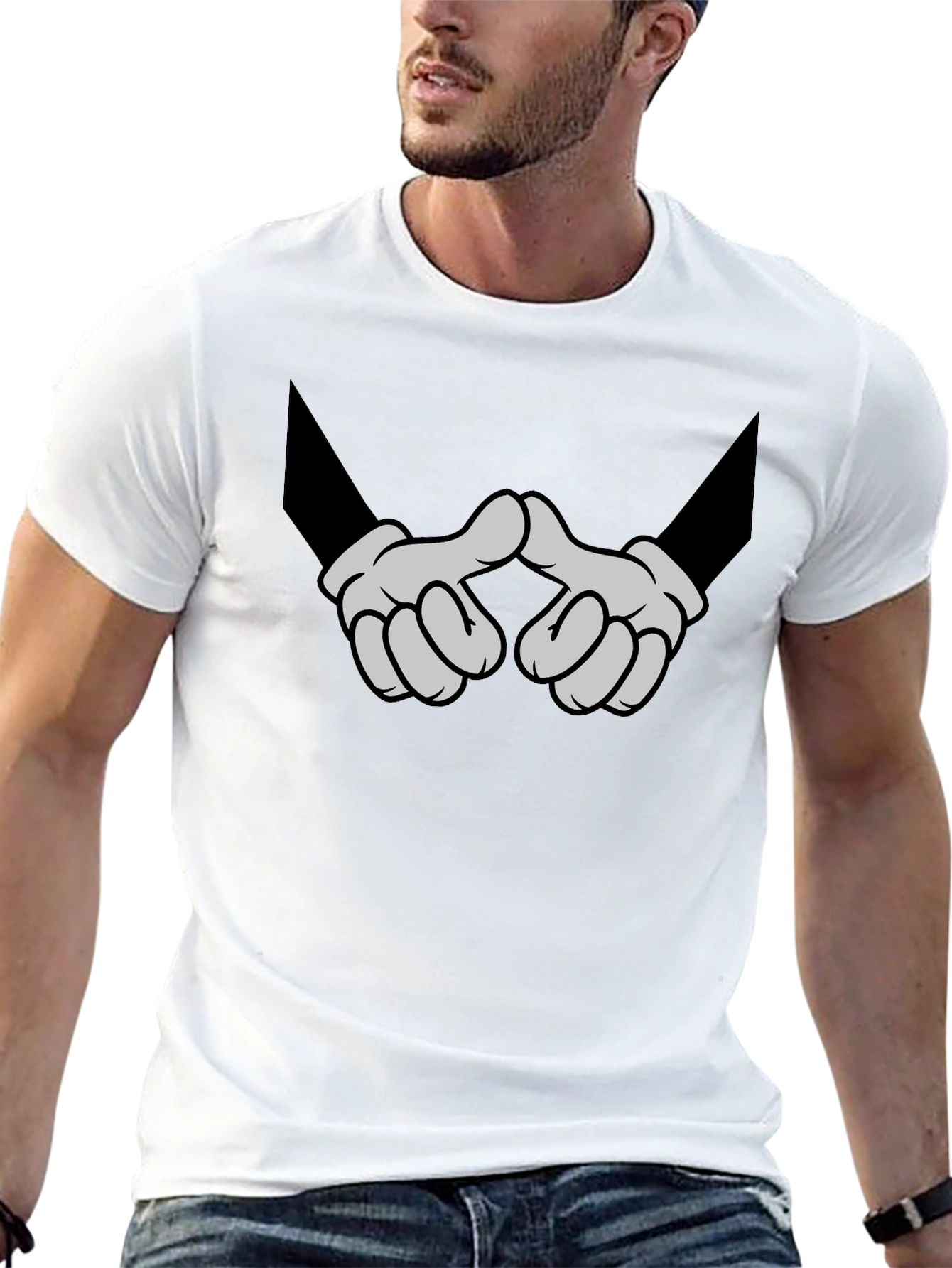Cartoon Hands Graphic Black T-Shirt