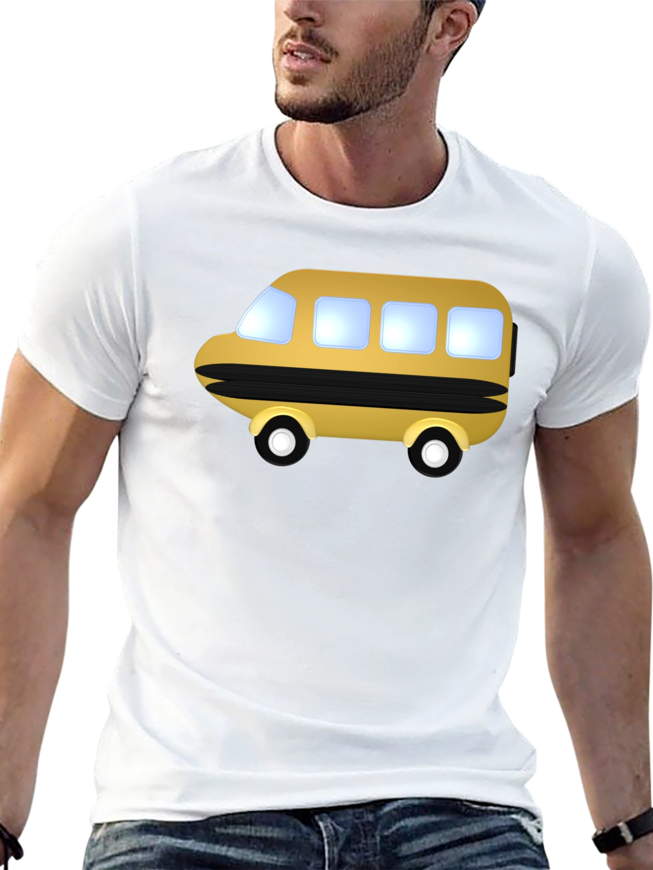 Cartoon Bus Graphic Tee - Black