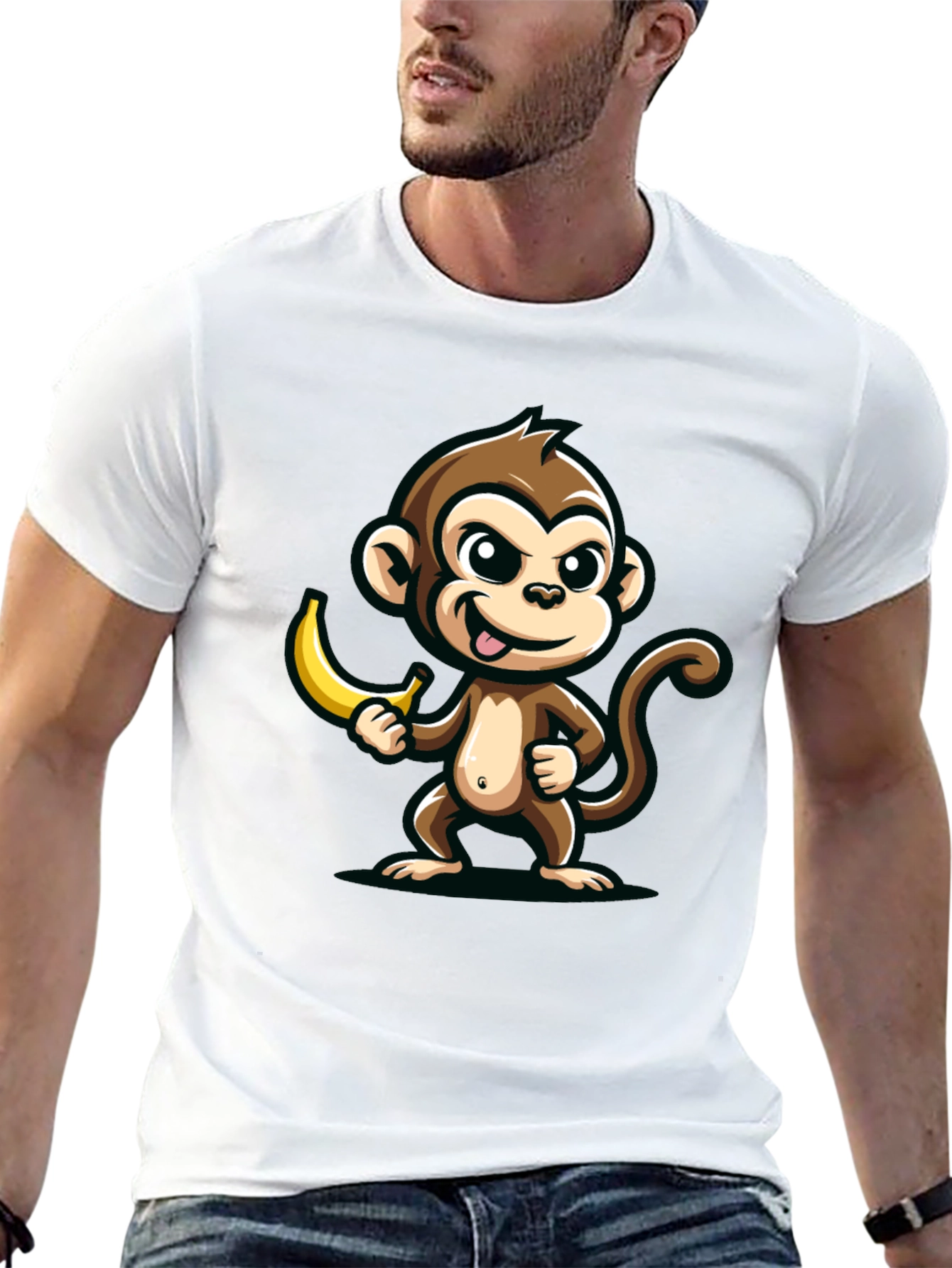 Funny Monkey Banana Graphic Tee - Black