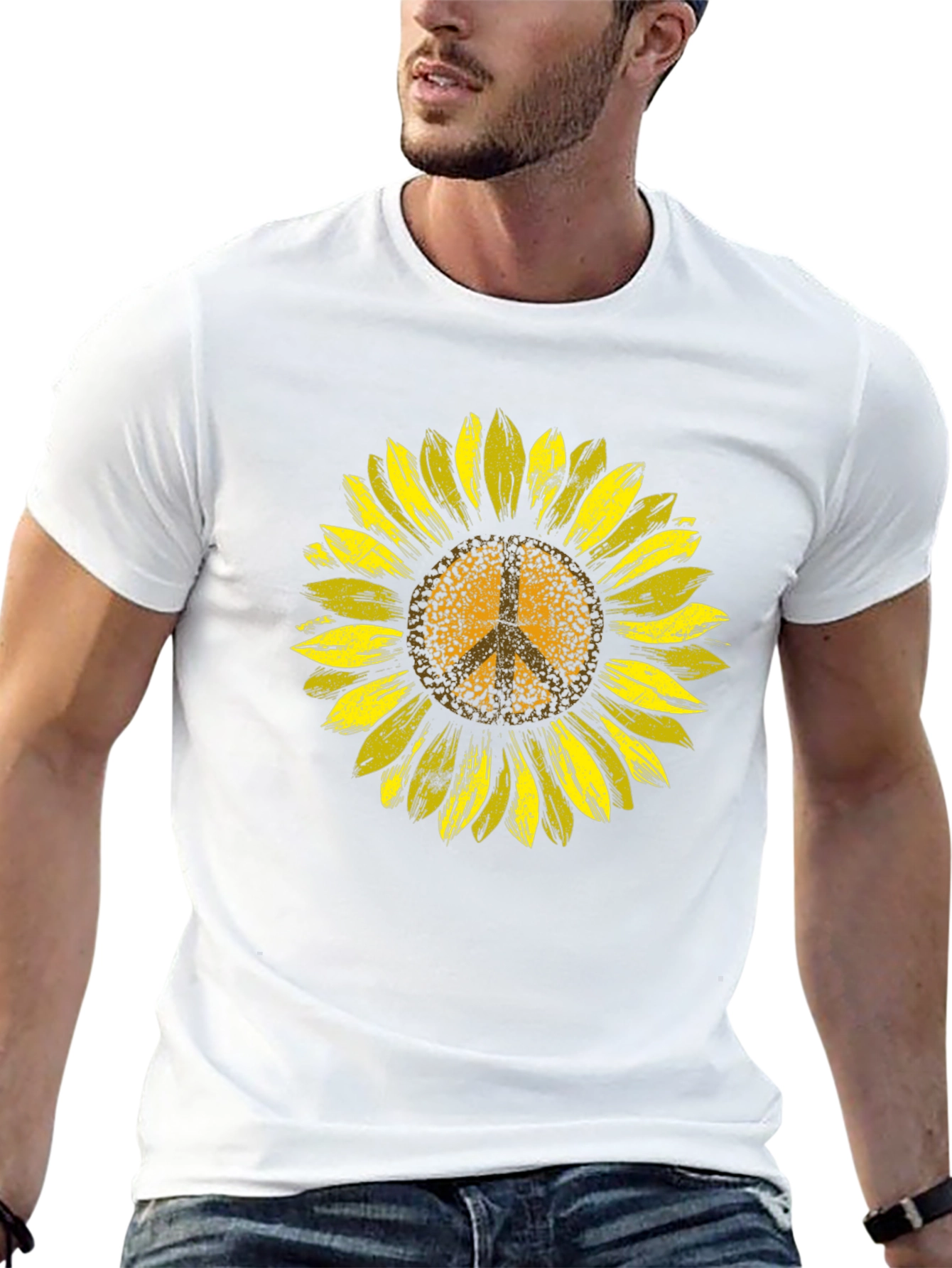Sunflower Peace Sign Graphic Tee - Black