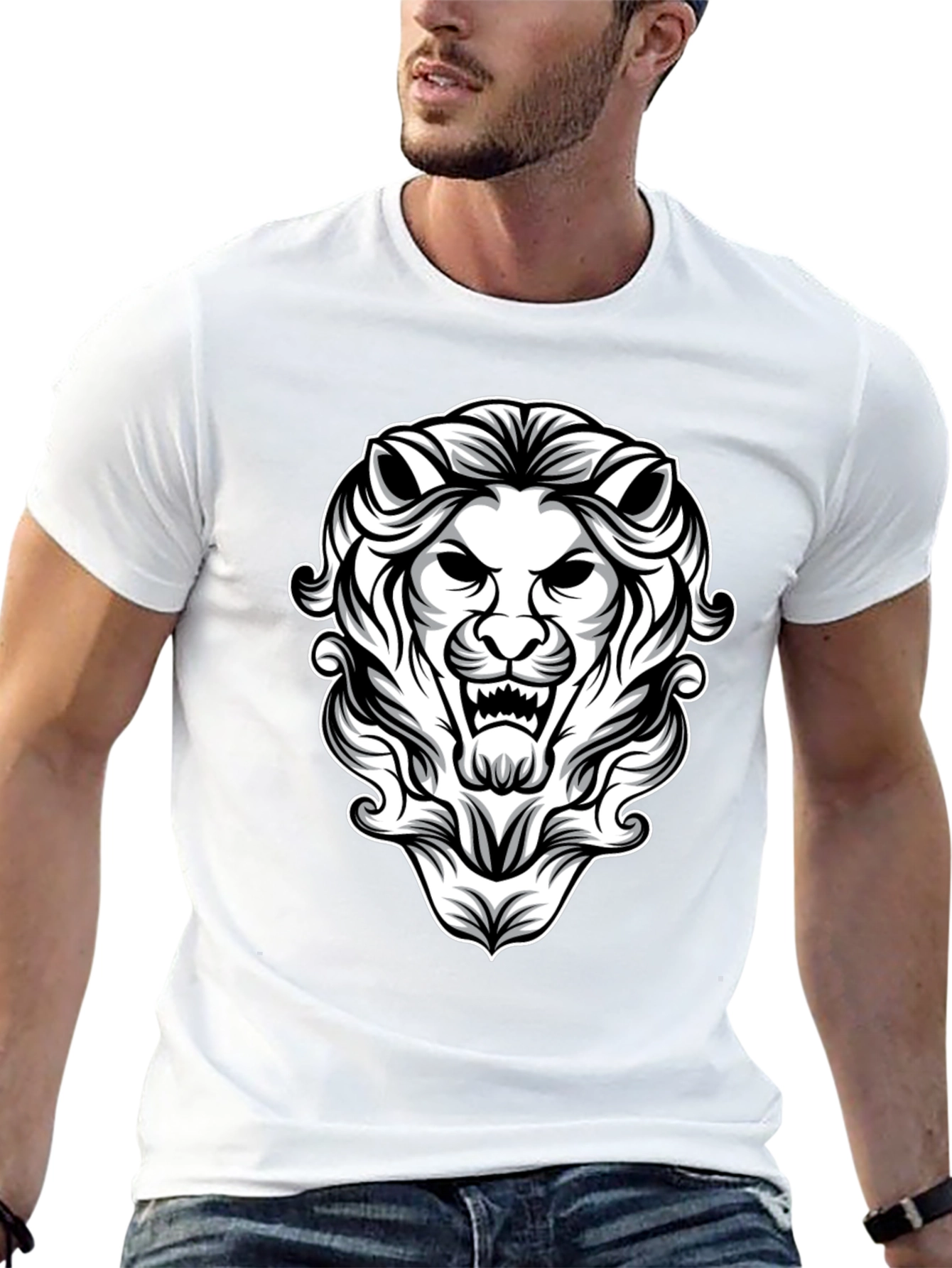 Lion Graphic Print Black T-Shirt