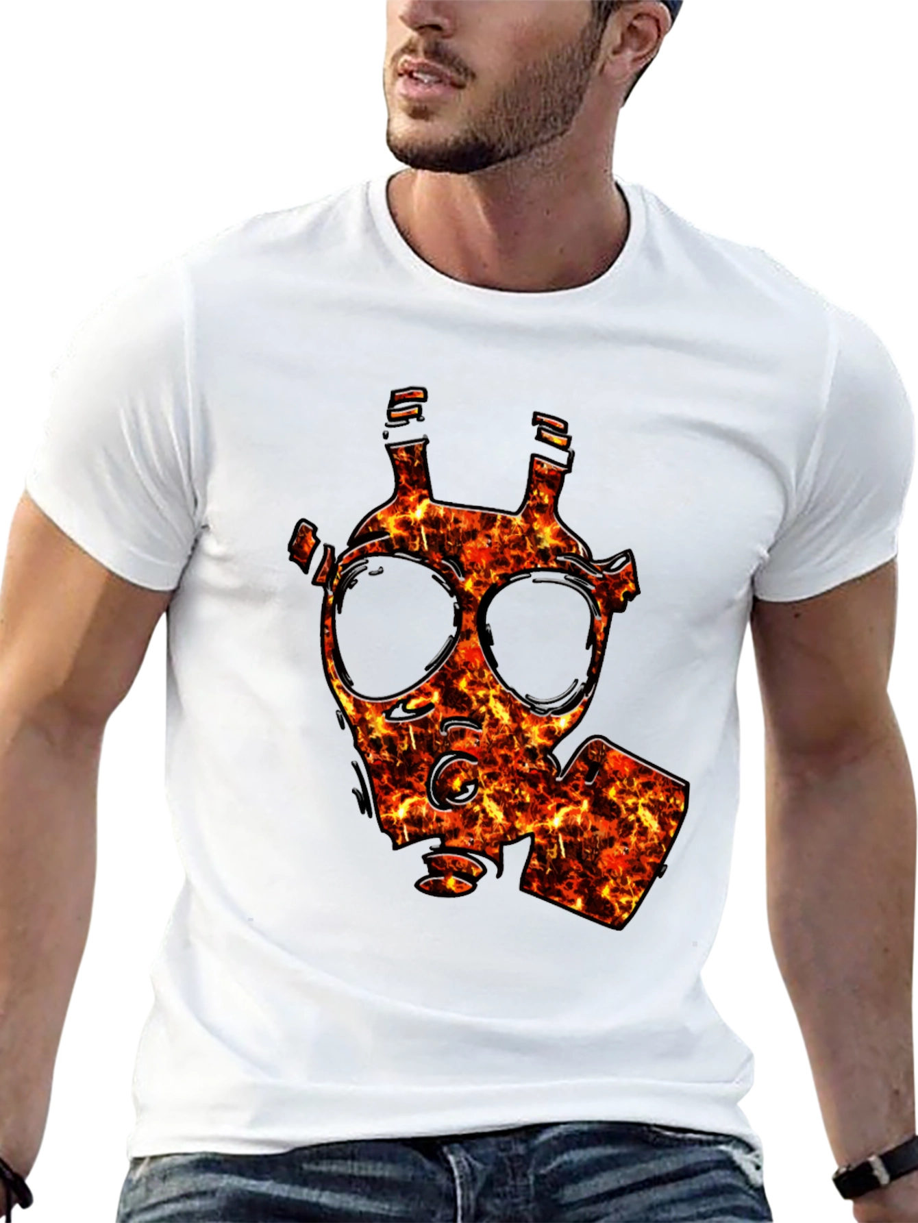 Fiery Gas Mask Graphic T-Shirt - Bold Style