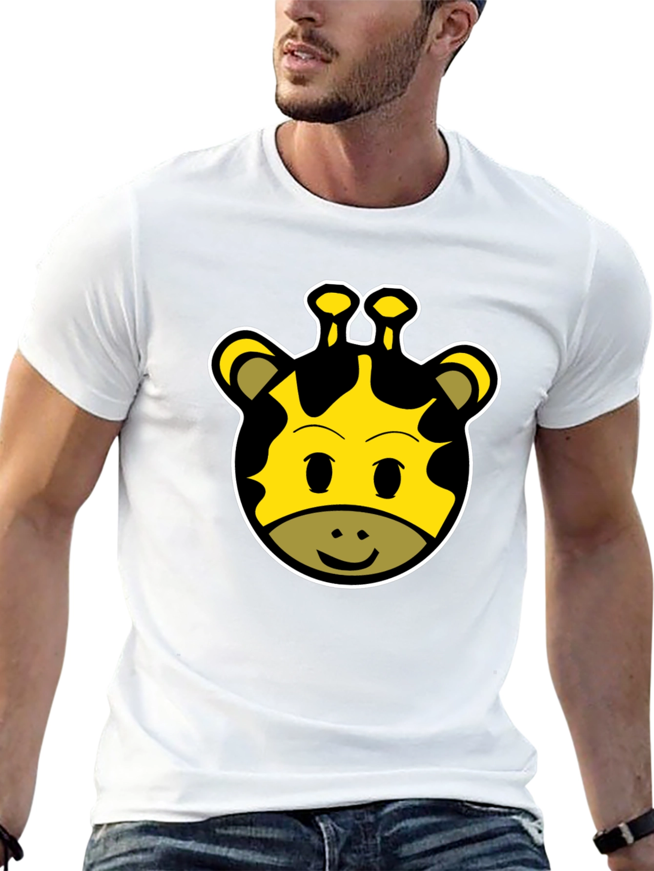 Cute Giraffe Face Graphic Tee - Unisex Black T-Shirt