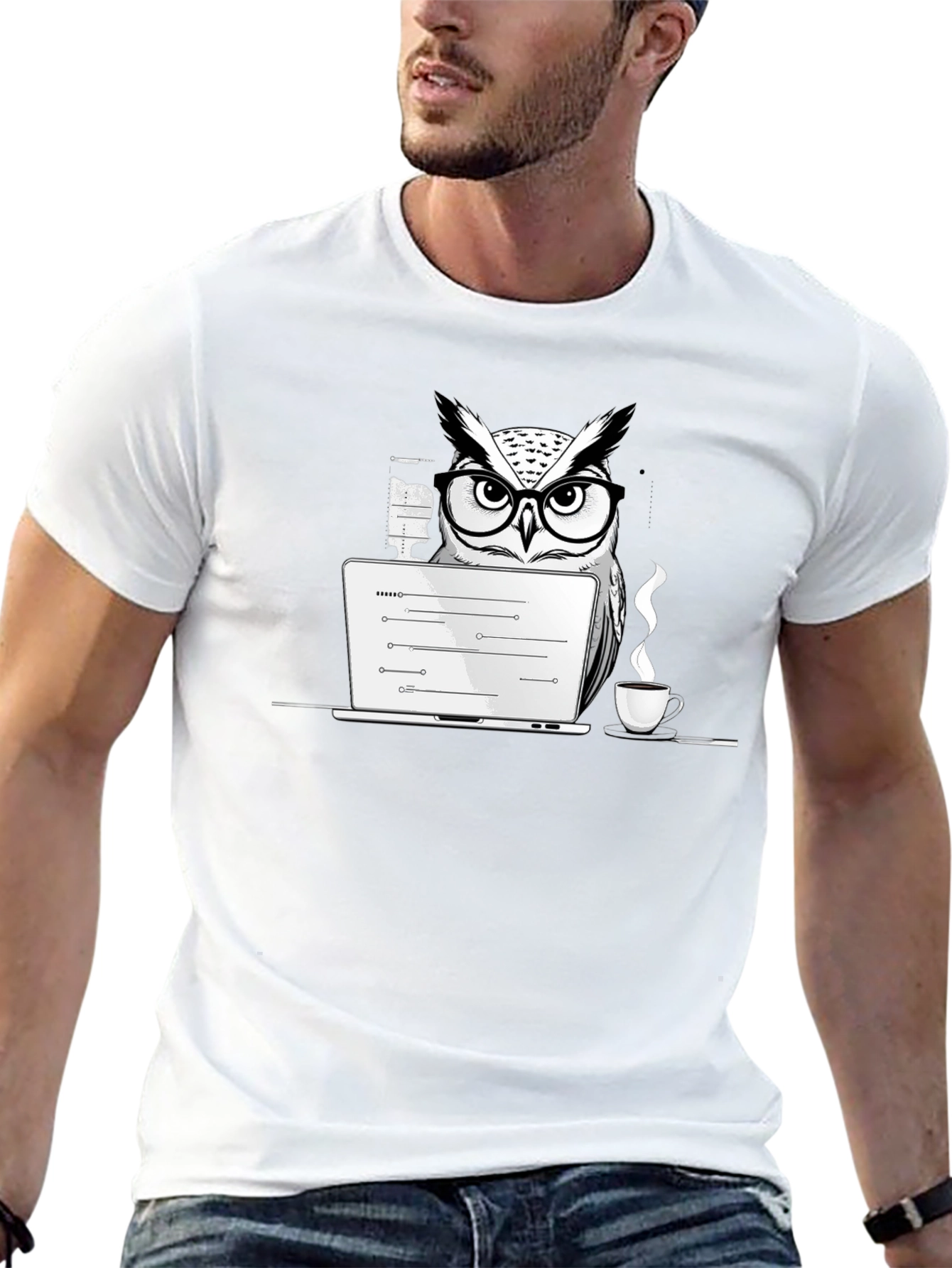 Owl Programmer T-Shirt - Coding with Coffee
