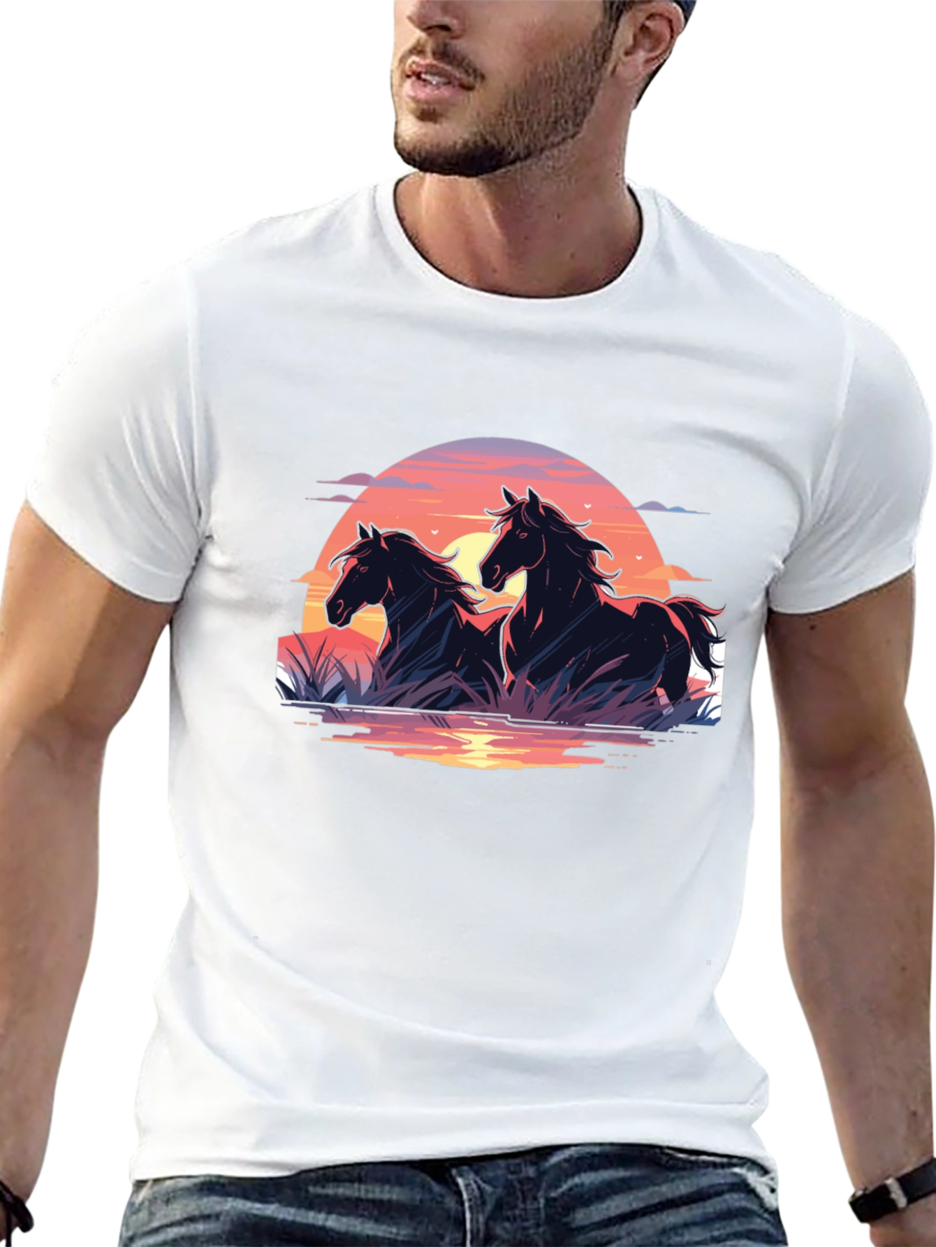 Black Horse Sunset Graphic Tee