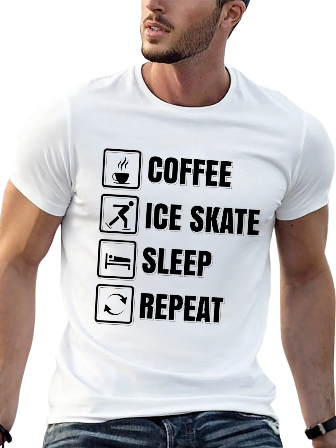 Coffee Ice Skate Sleep Repeat Graphic Tee