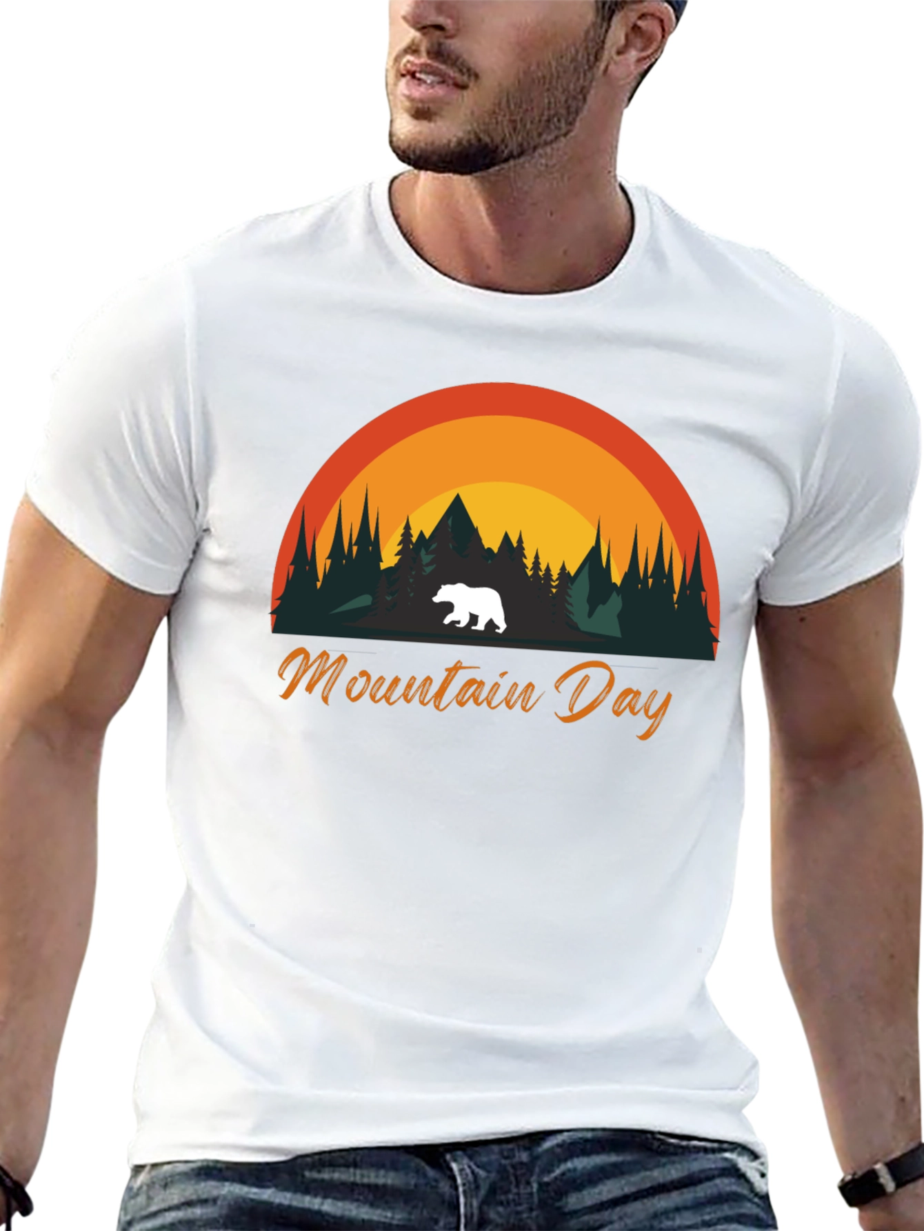 Mountain Day Bear Graphic T-Shirt