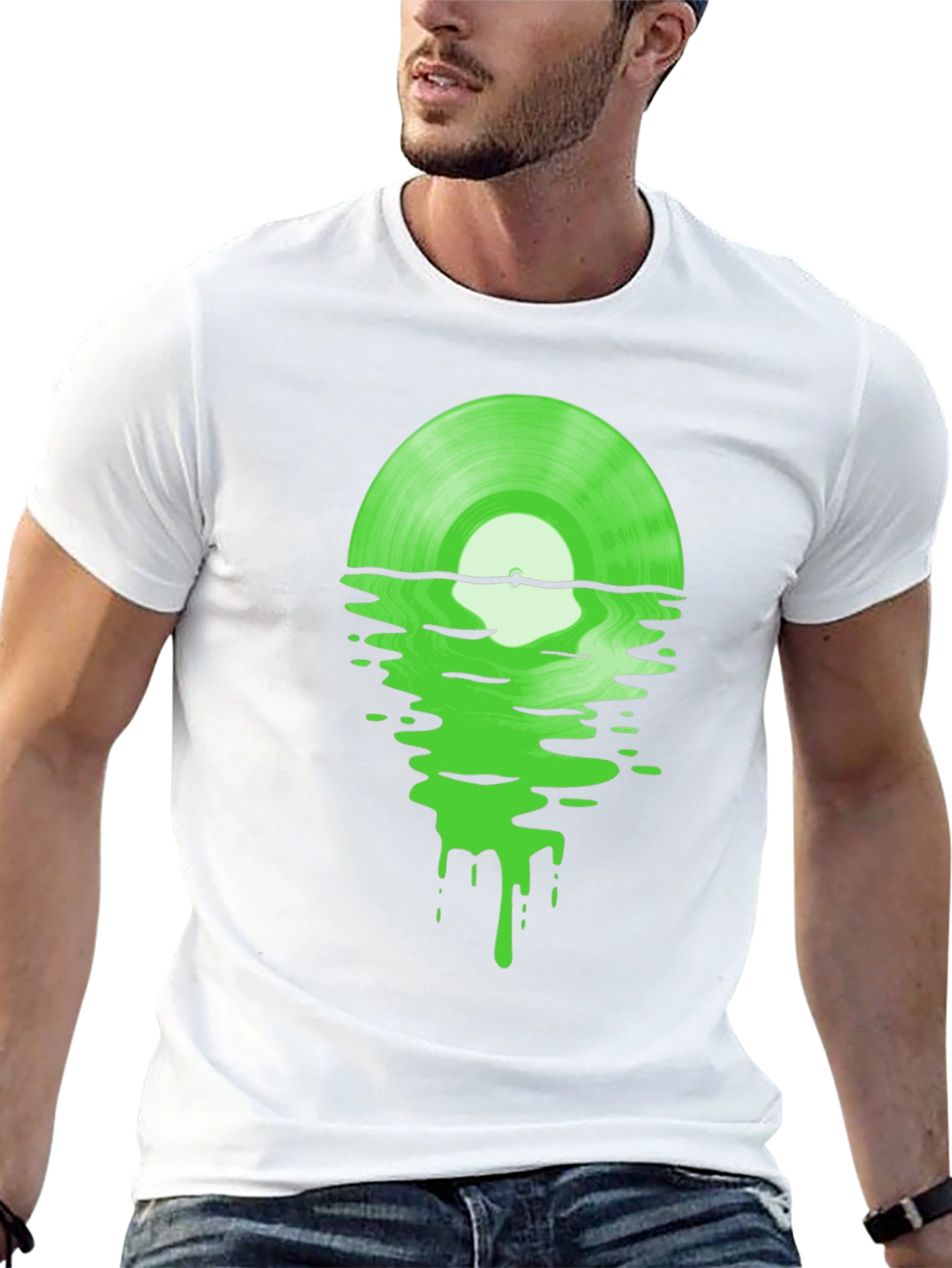 Melting Green Vinyl Record Black T-Shirt