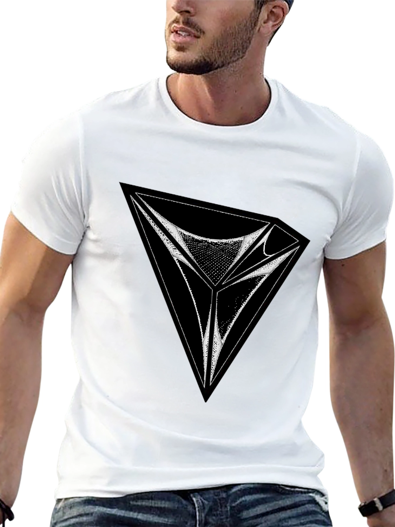 Abstract Triangle Graphic Tee - Black Cotton Comfort