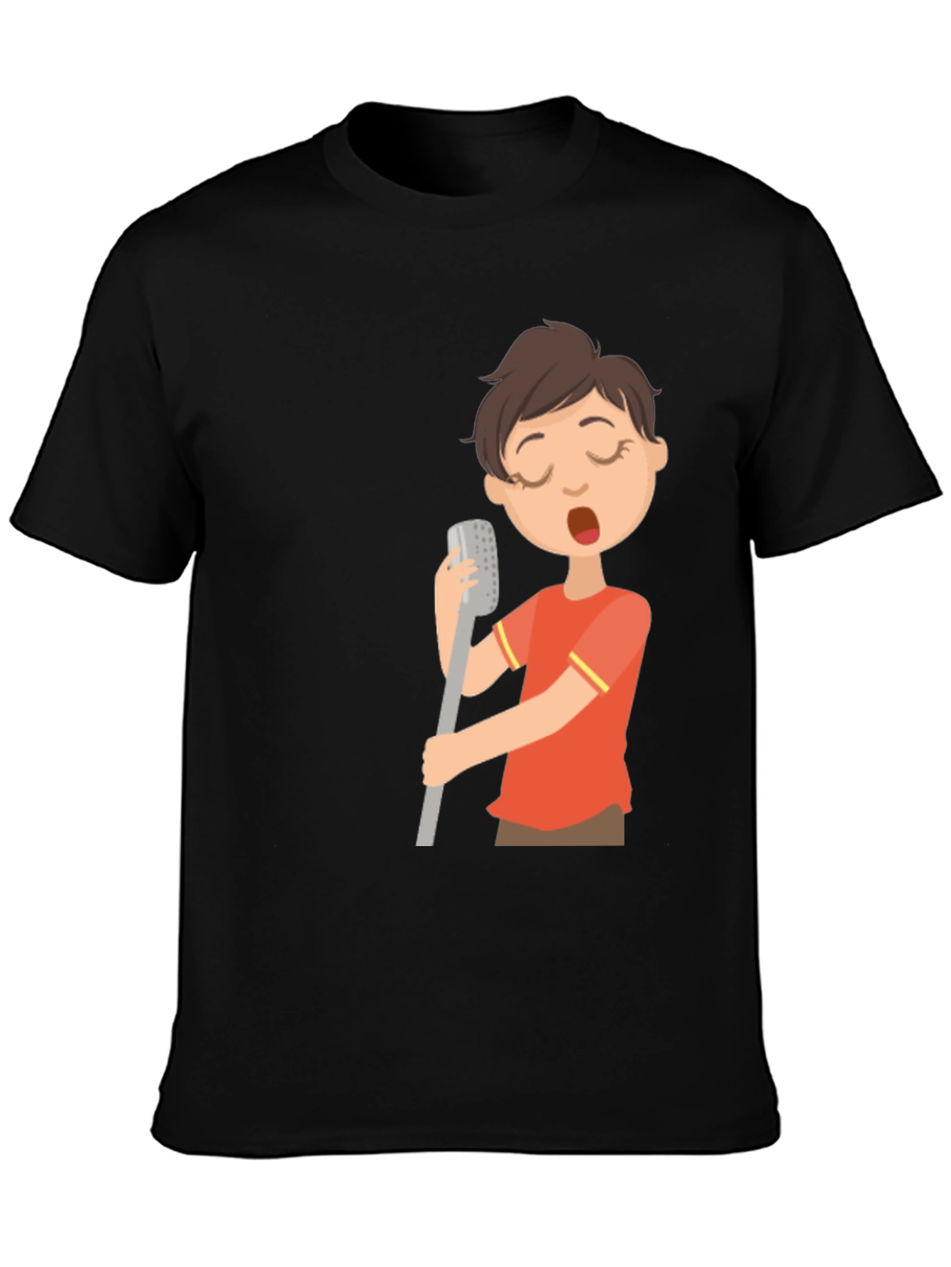 Singing Boy Graphic Tee - Black Cotton Blend T-Shirt