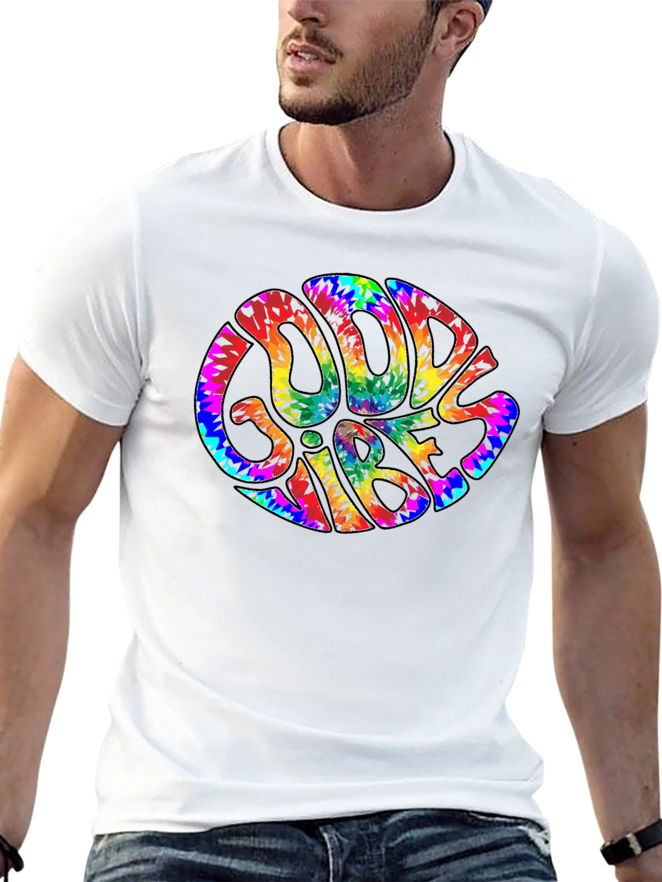Good Vibes Tie Dye Graphic Tee - Retro Style