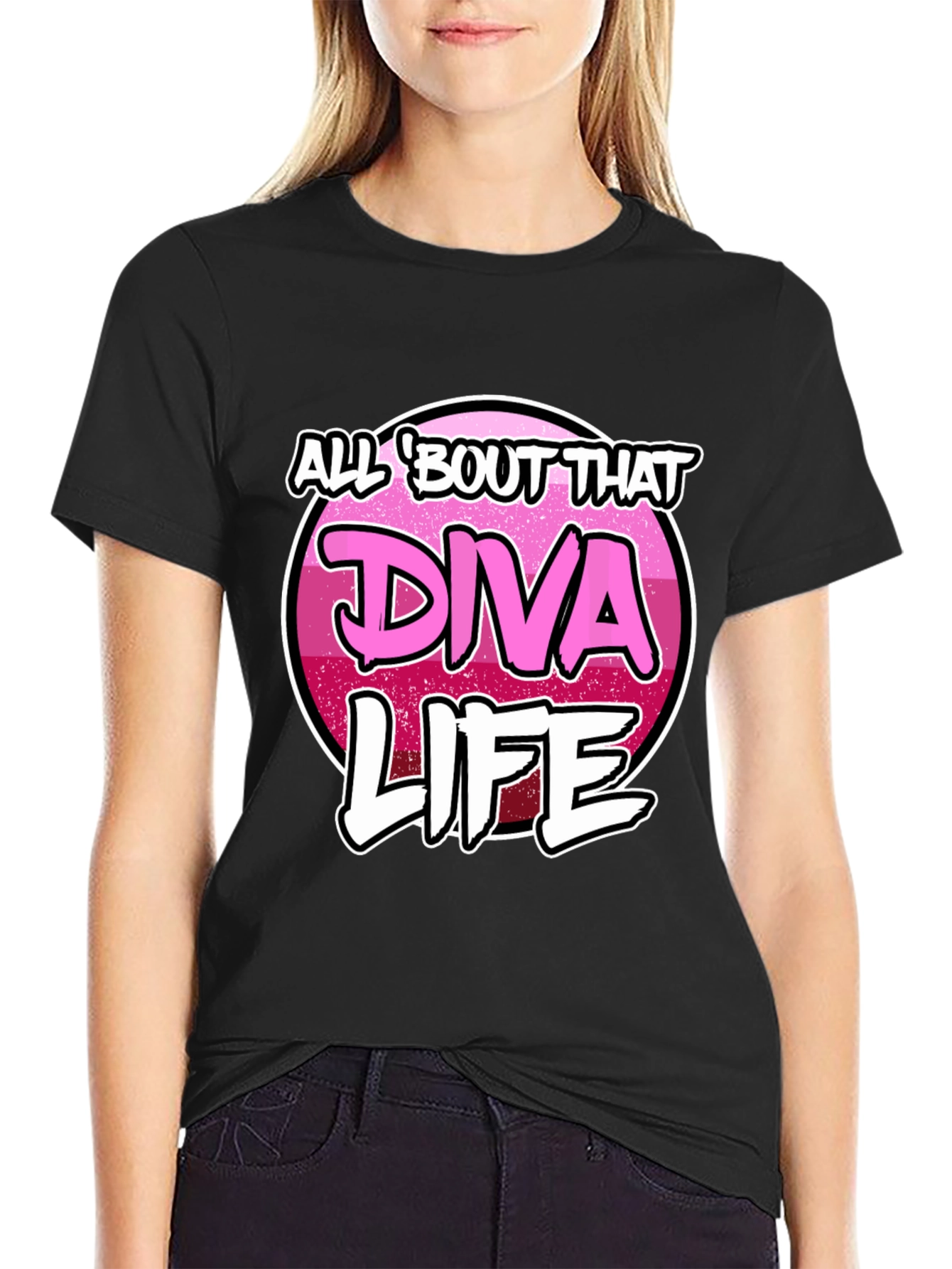 Diva Life Graphic T-Shirt - Black Cotton Blend