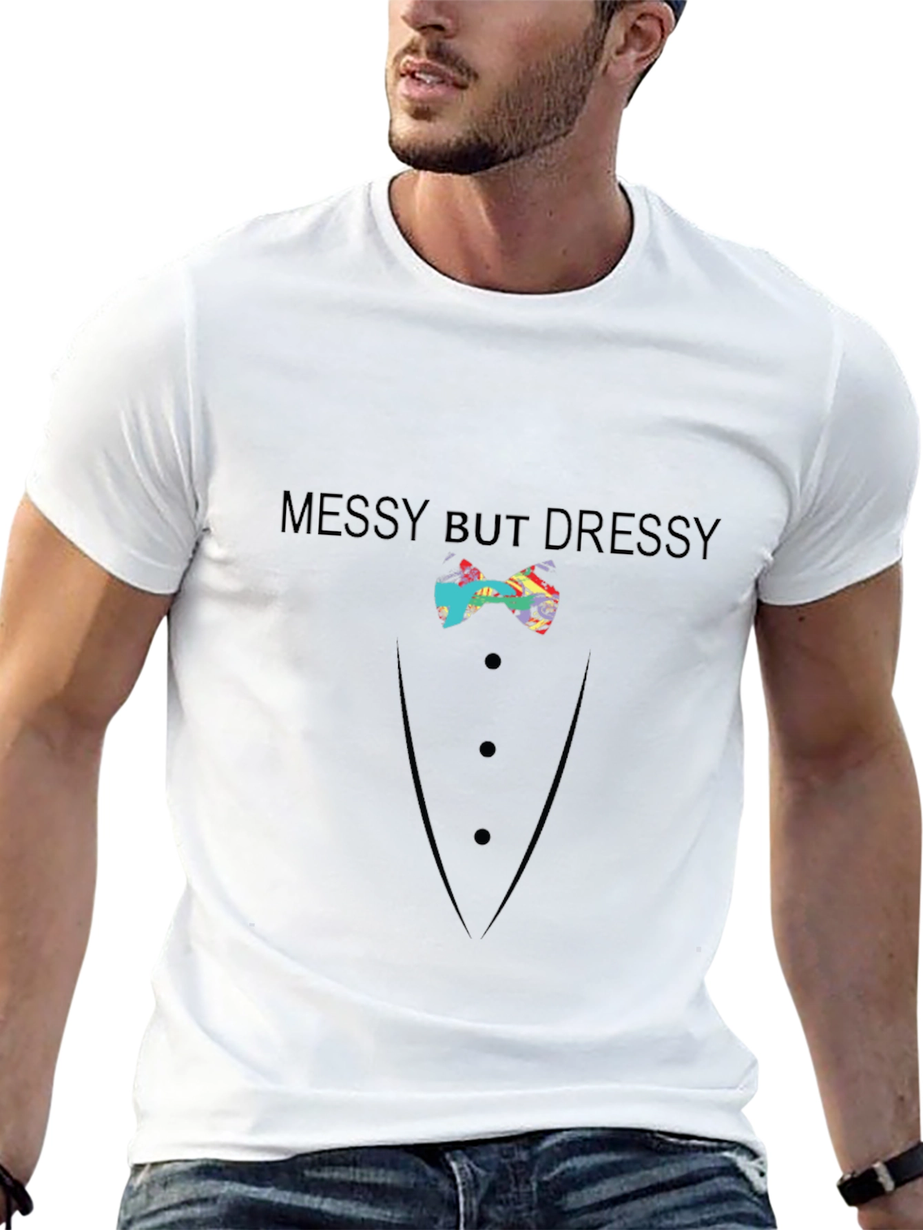 Messy But Dressy Bow Tie Graphic T-Shirt