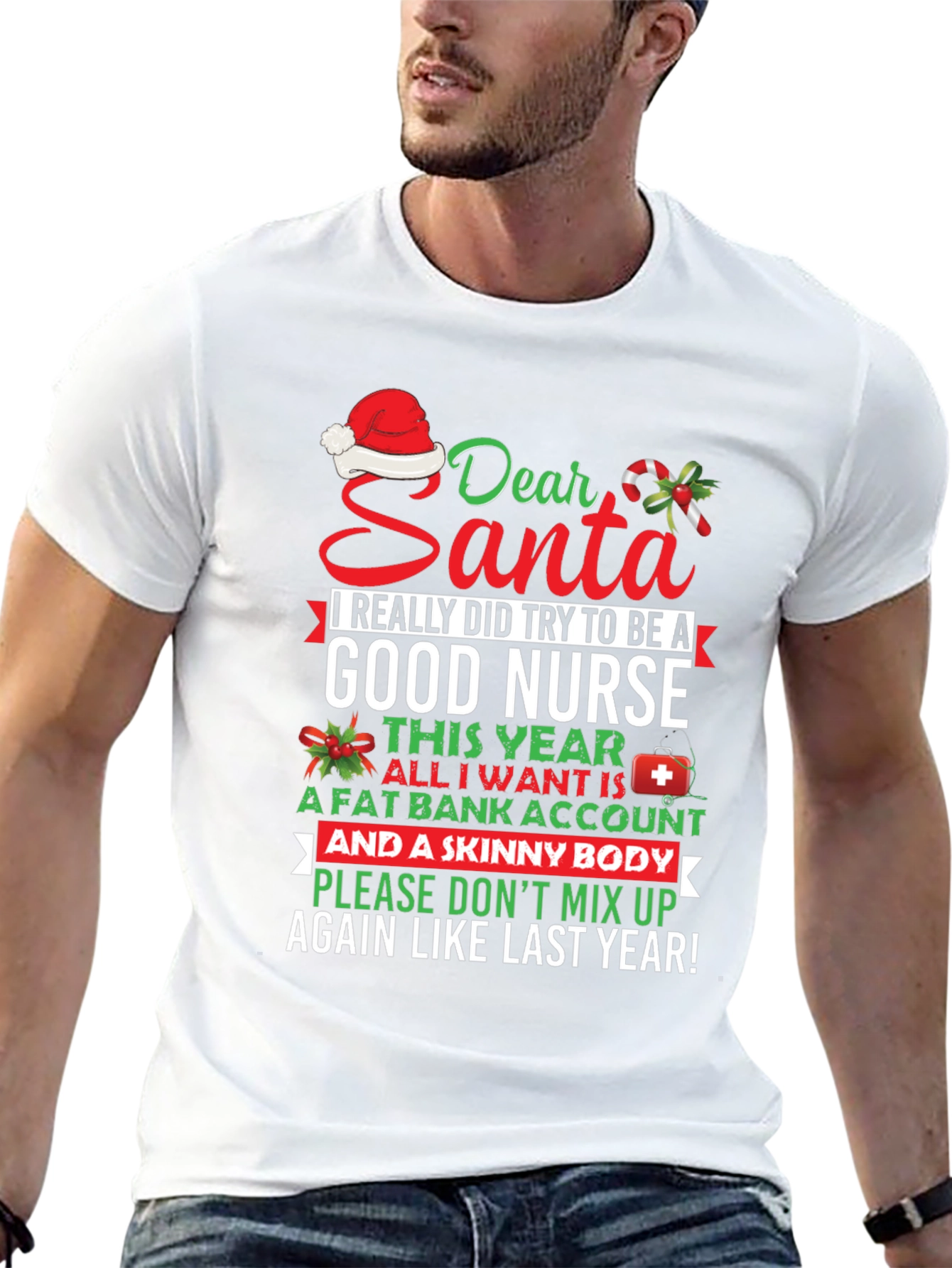 Funny Nurse Christmas T-Shirt Dear Santa Graphic Tee