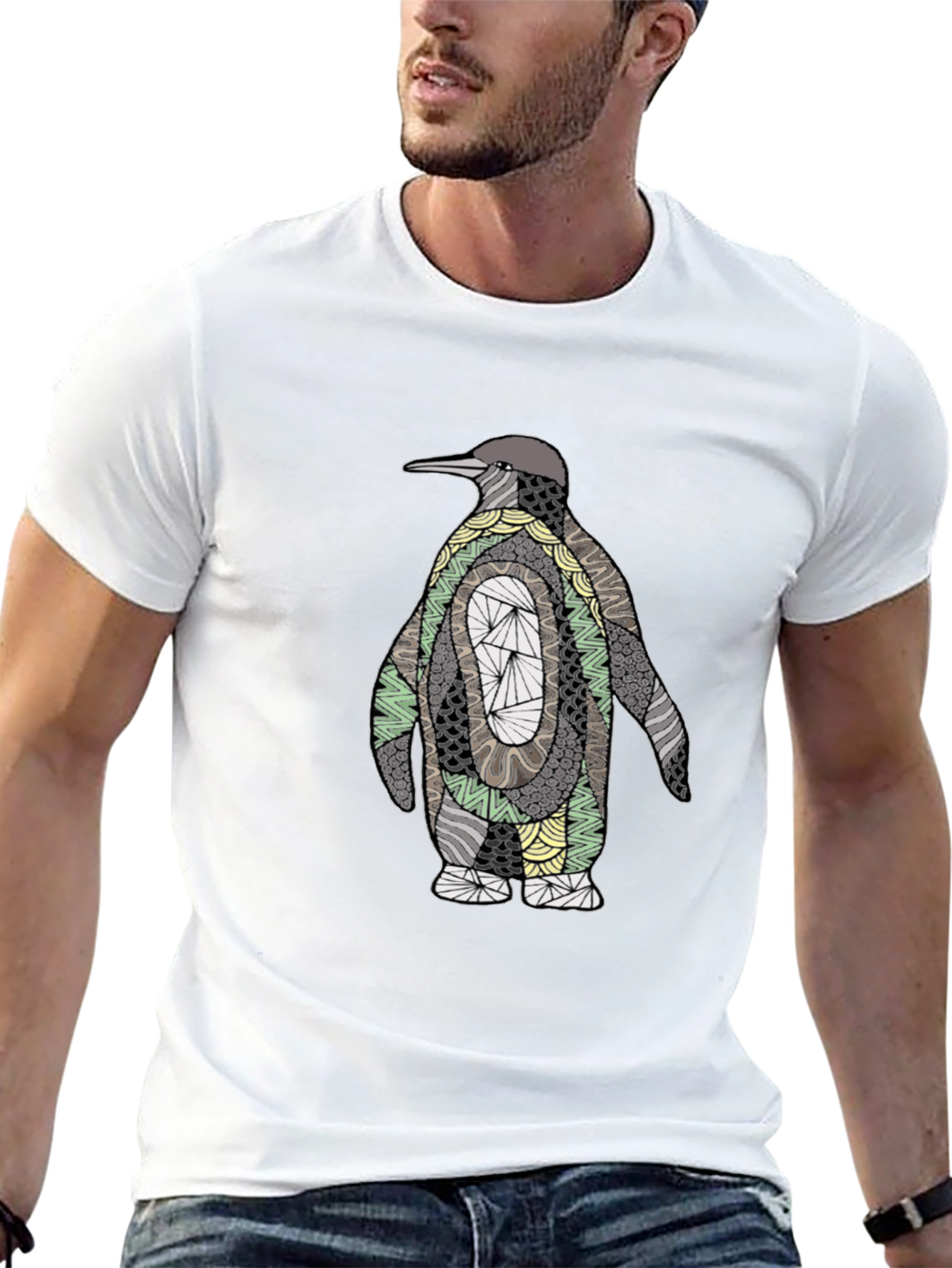 Abstract Penguin Graphic Tee - Black
