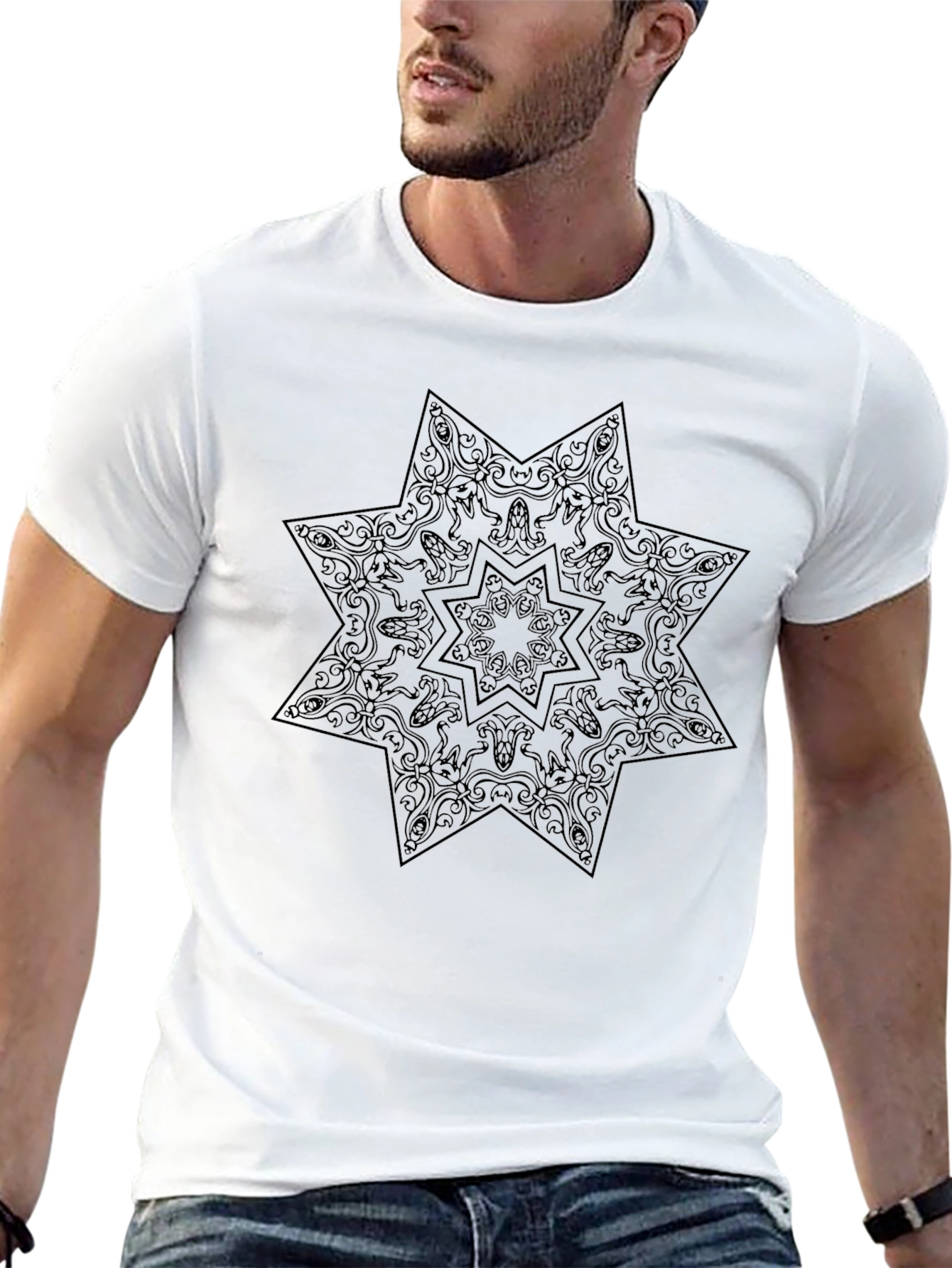 Ornate Star Graphic Black T-Shirt