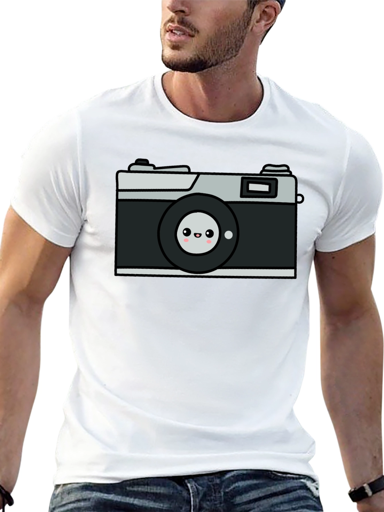 Cute Camera Graphic Tee - Black Cotton T-Shirt