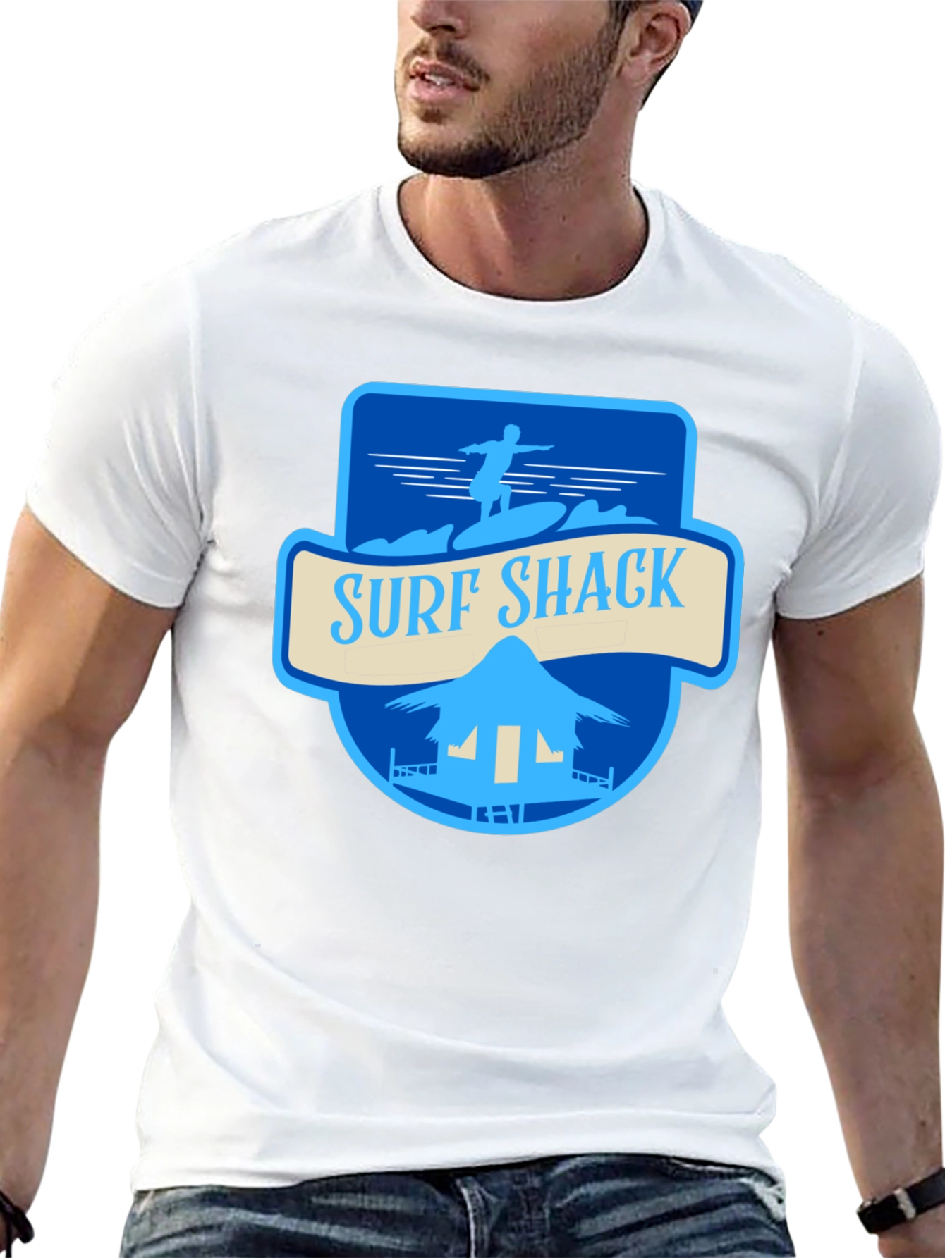 Surf Shack Graphic Tee - Black Cotton T-Shirt
