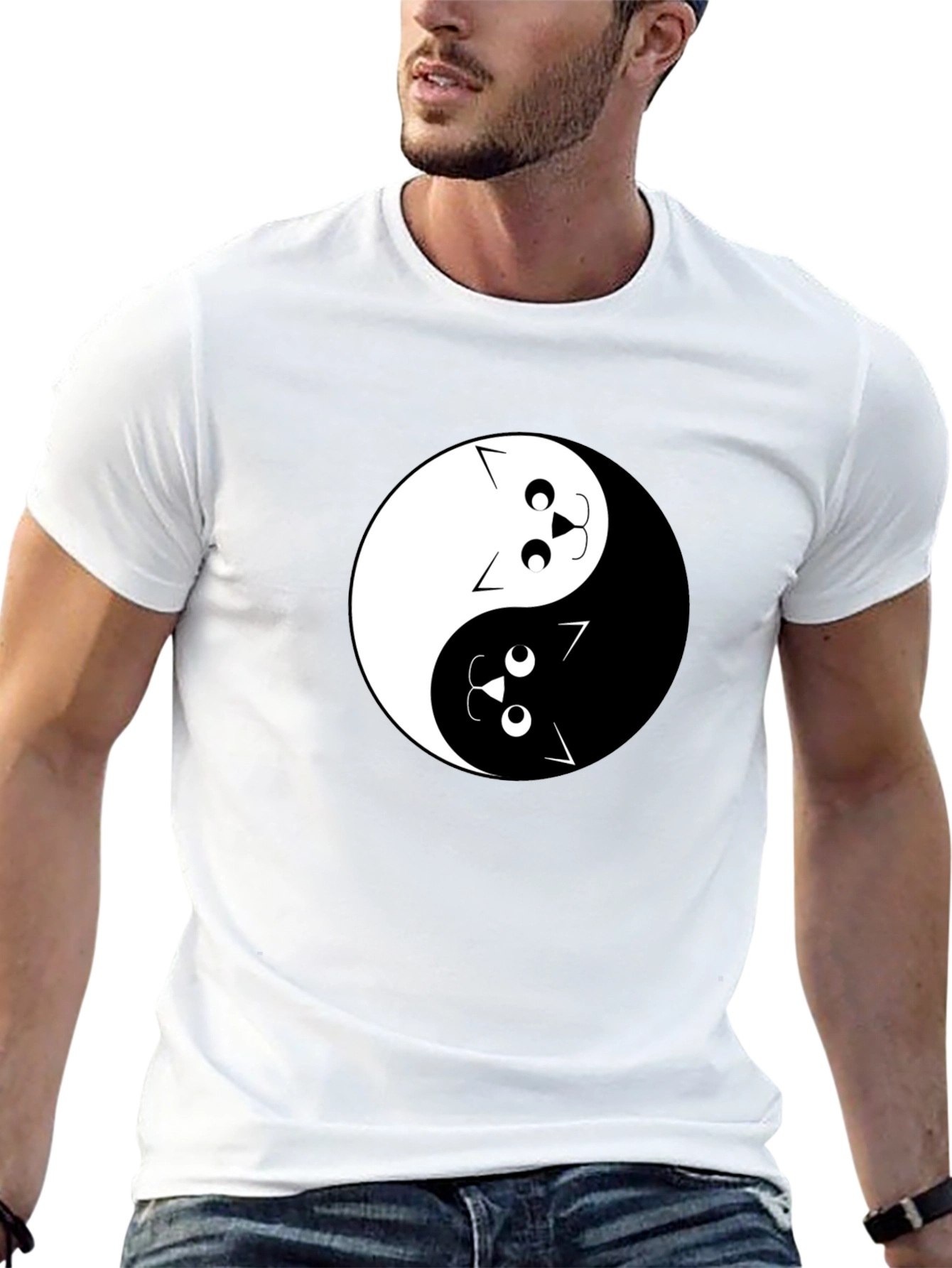 Yin Yang Cats Graphic Tee - Black Cotton T-Shirt