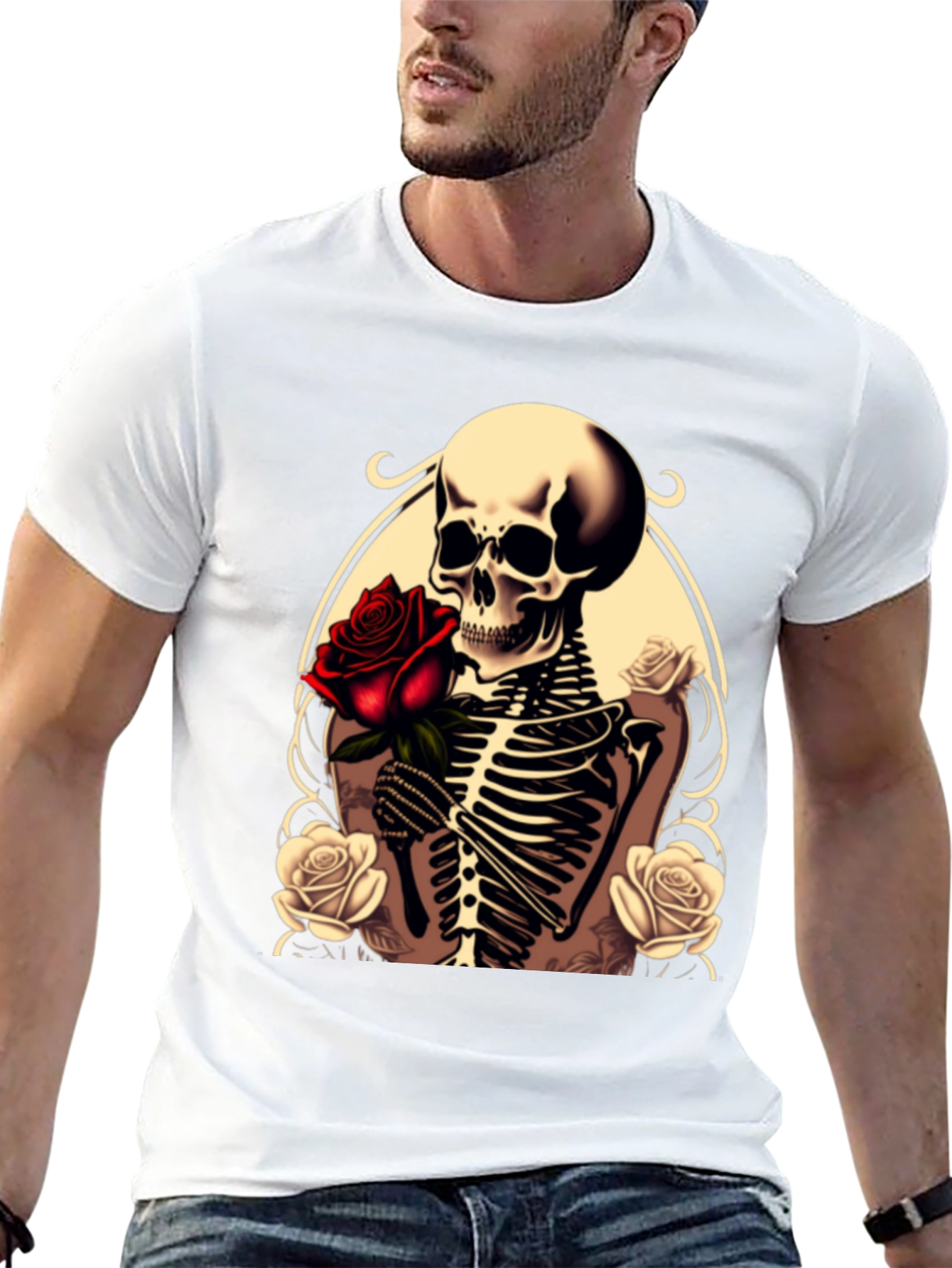 Skull & Roses Graphic Tee - Gothic Style