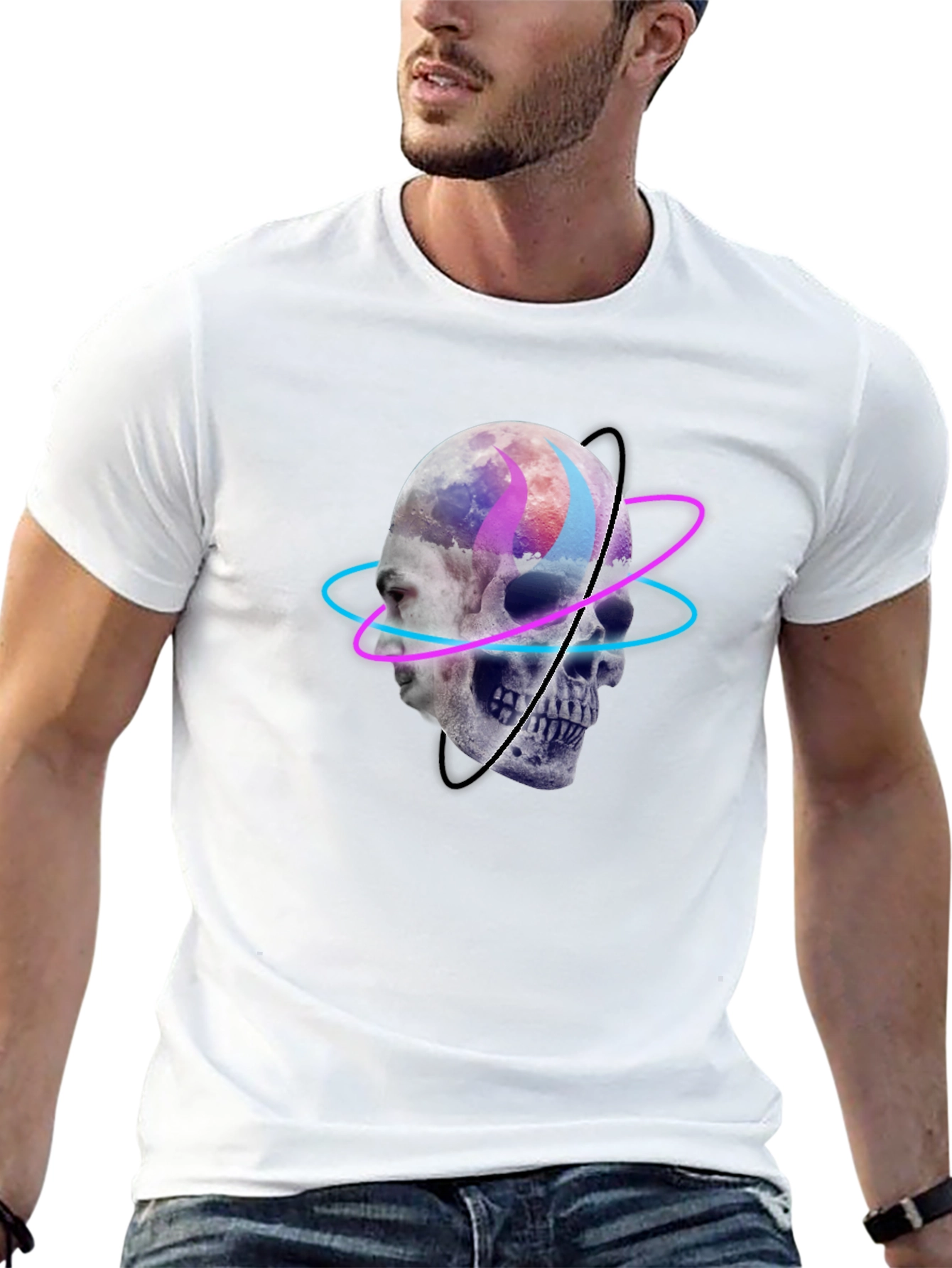 Skull Graphic Tee - Neon Orbit Design