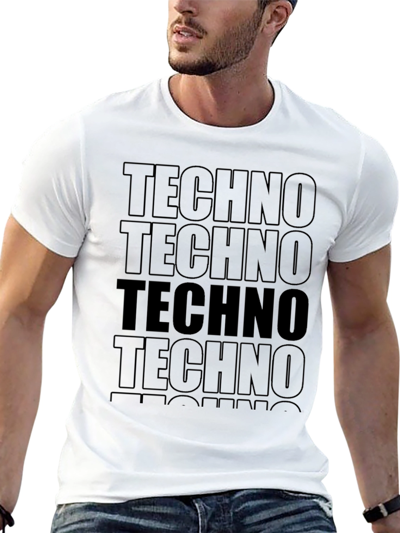 Techno Repeated Graphic Black T-Shirt