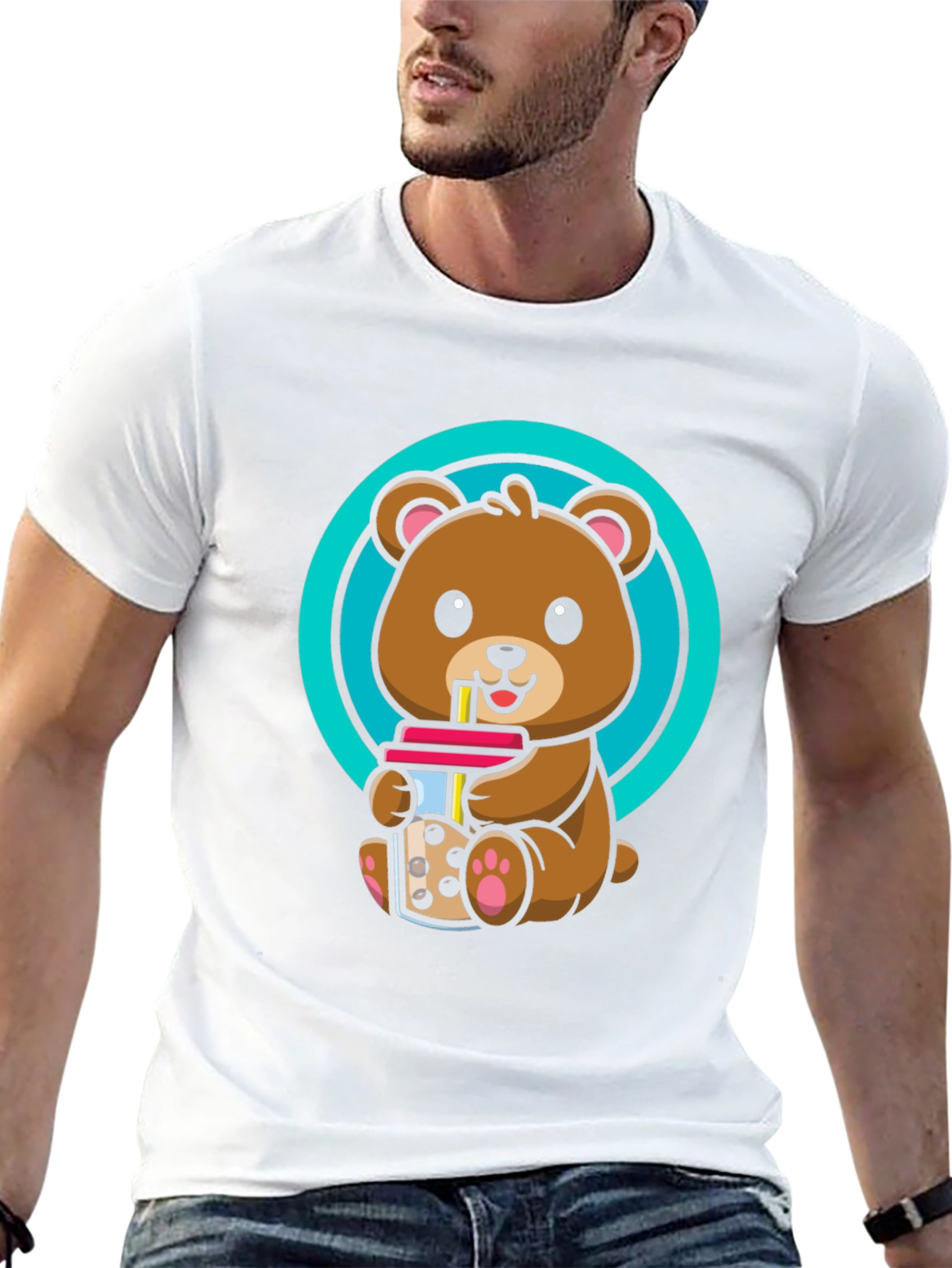 Cute Bear Boba T-Shirt - Unisex Black Tee