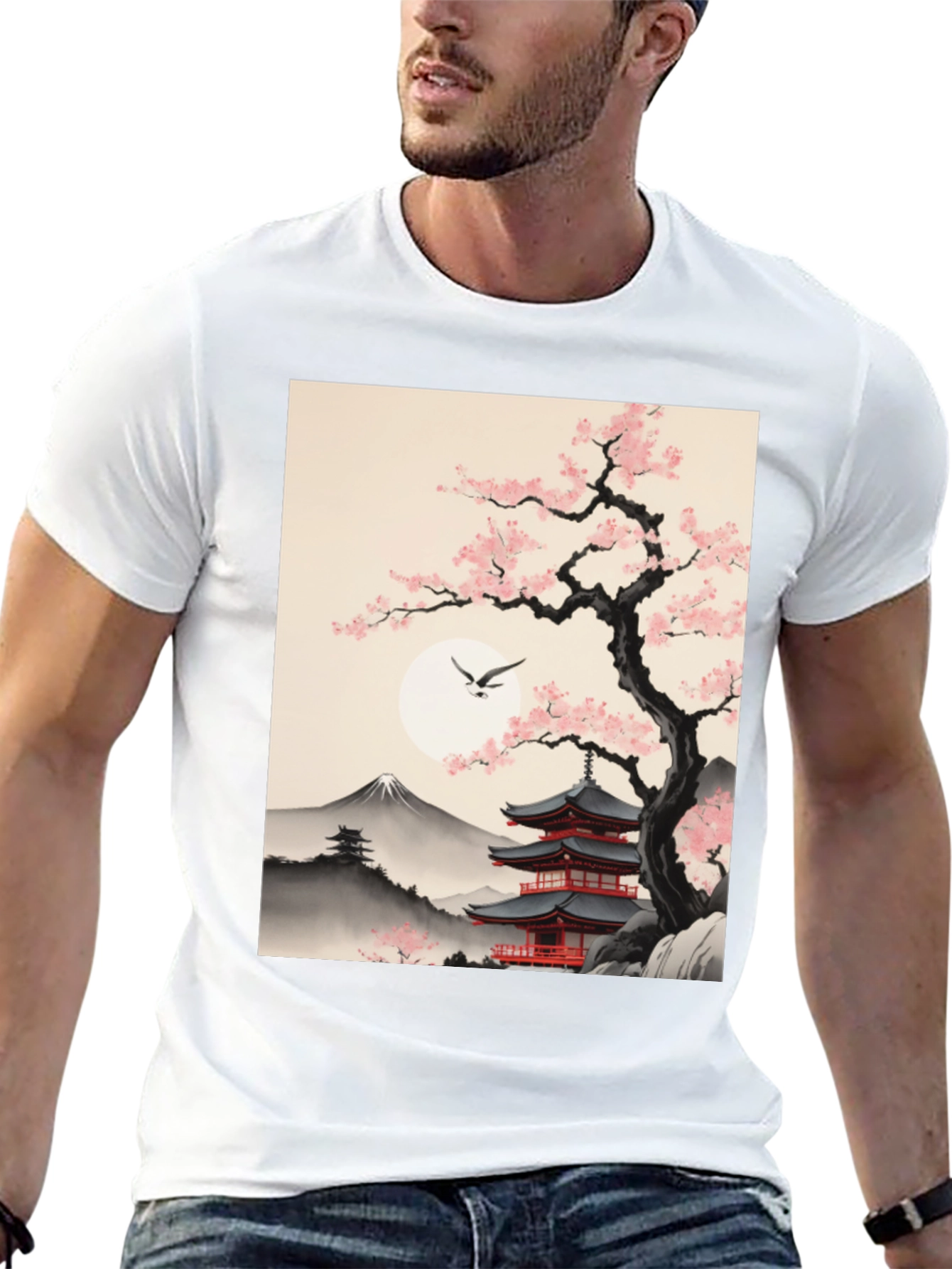 Japanese Pagoda & Cherry Blossom T-Shirt