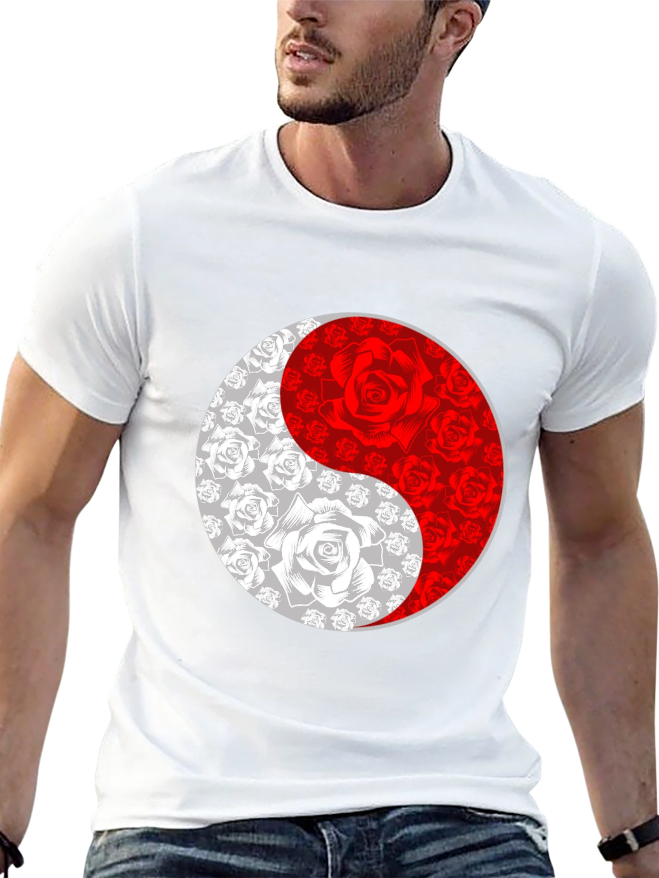 Yin Yang Rose Graphic Tee - Black T-Shirt