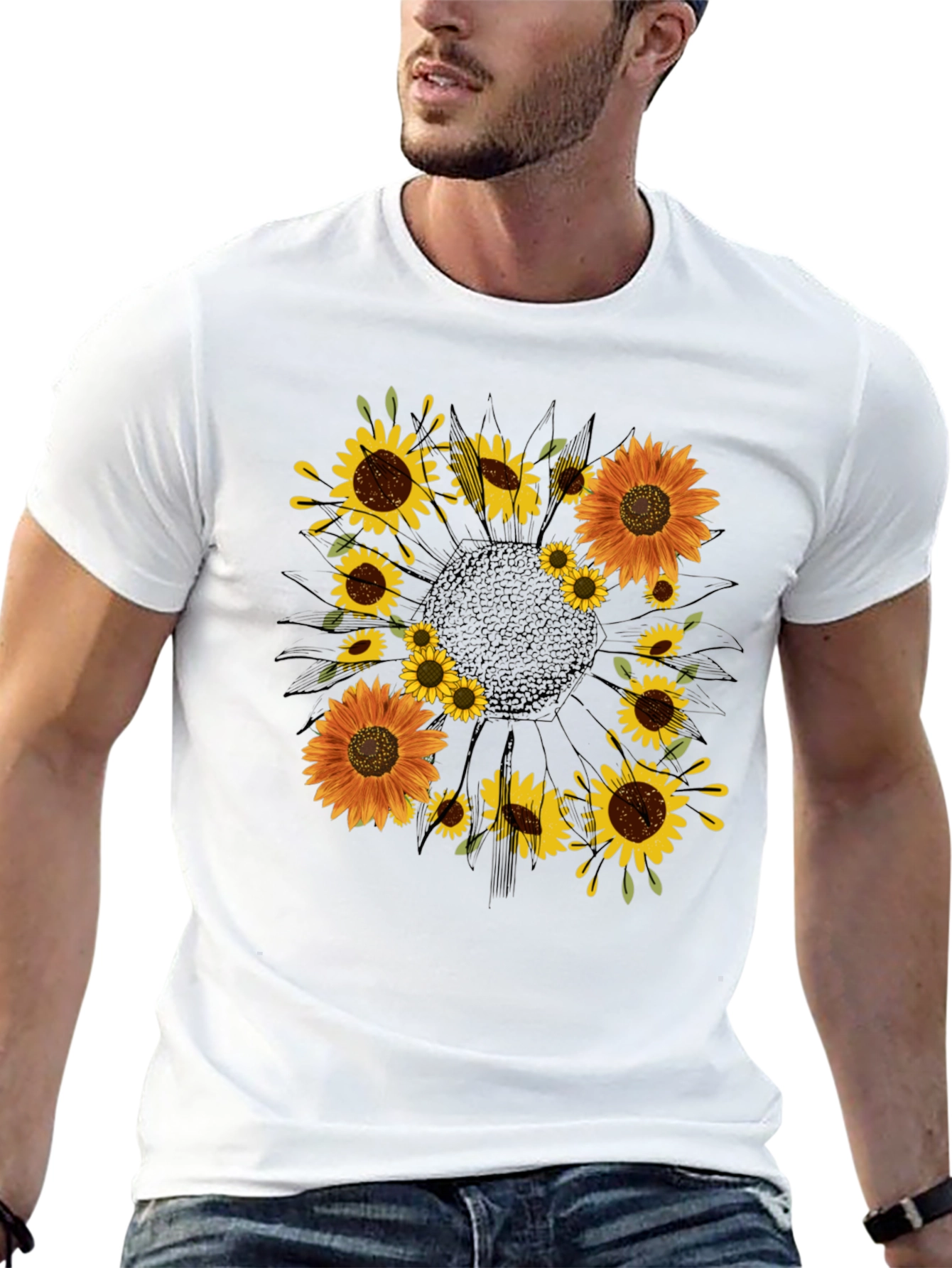 Sunflower Graphic Print Black T-Shirt for Men