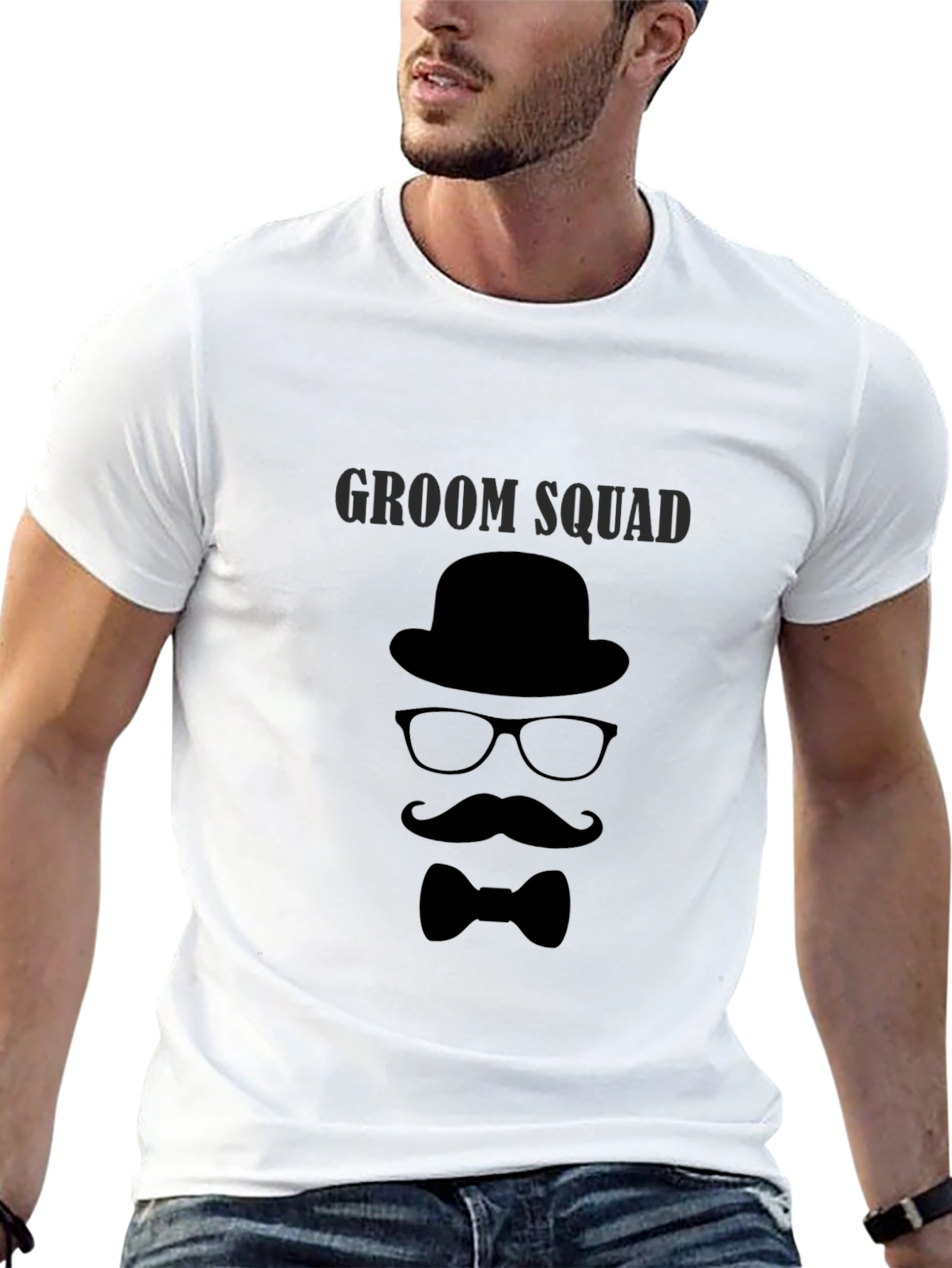 Groom Squad T-Shirt - Bowler Hat Bow Tie Design