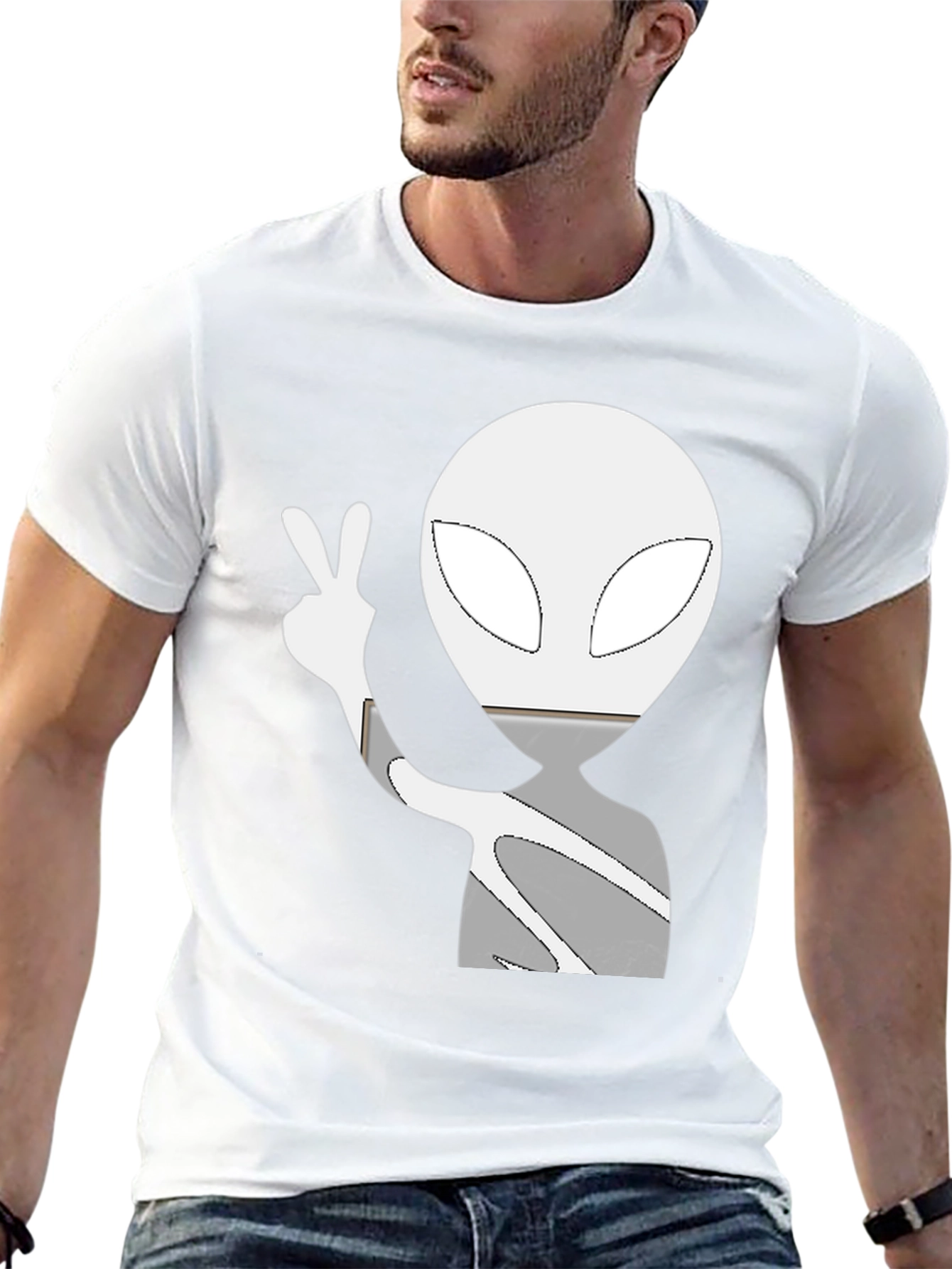Cool Alien Peace Sign Graphic Tee - Black