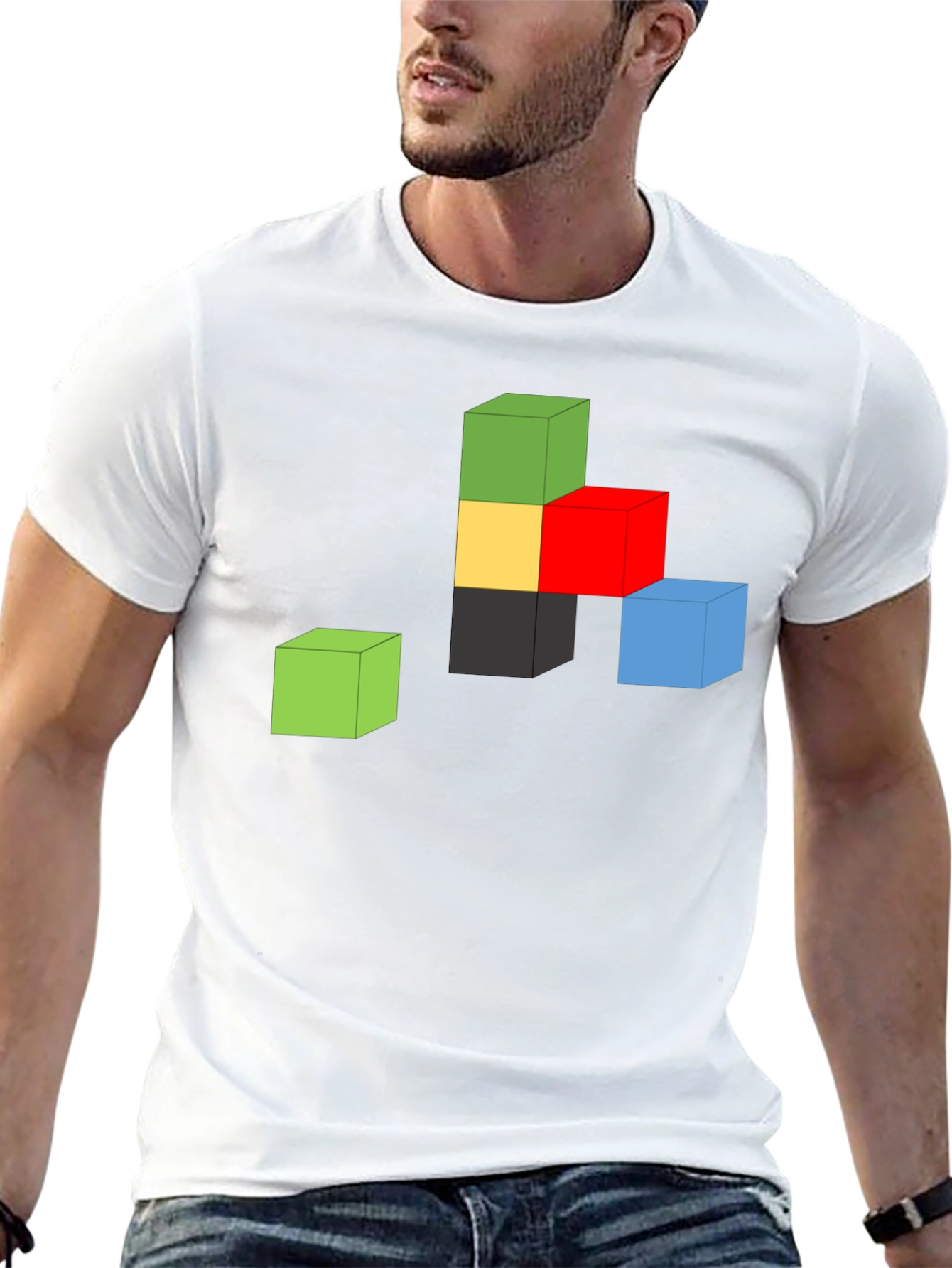 Abstract Cube Graphic Tee - Black Cotton Shirt