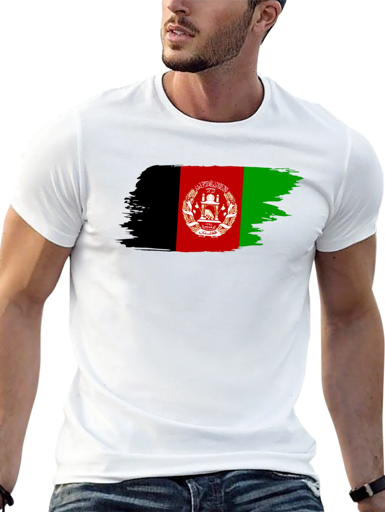 Afghanistan Flag Brush Stroke Black T-Shirt