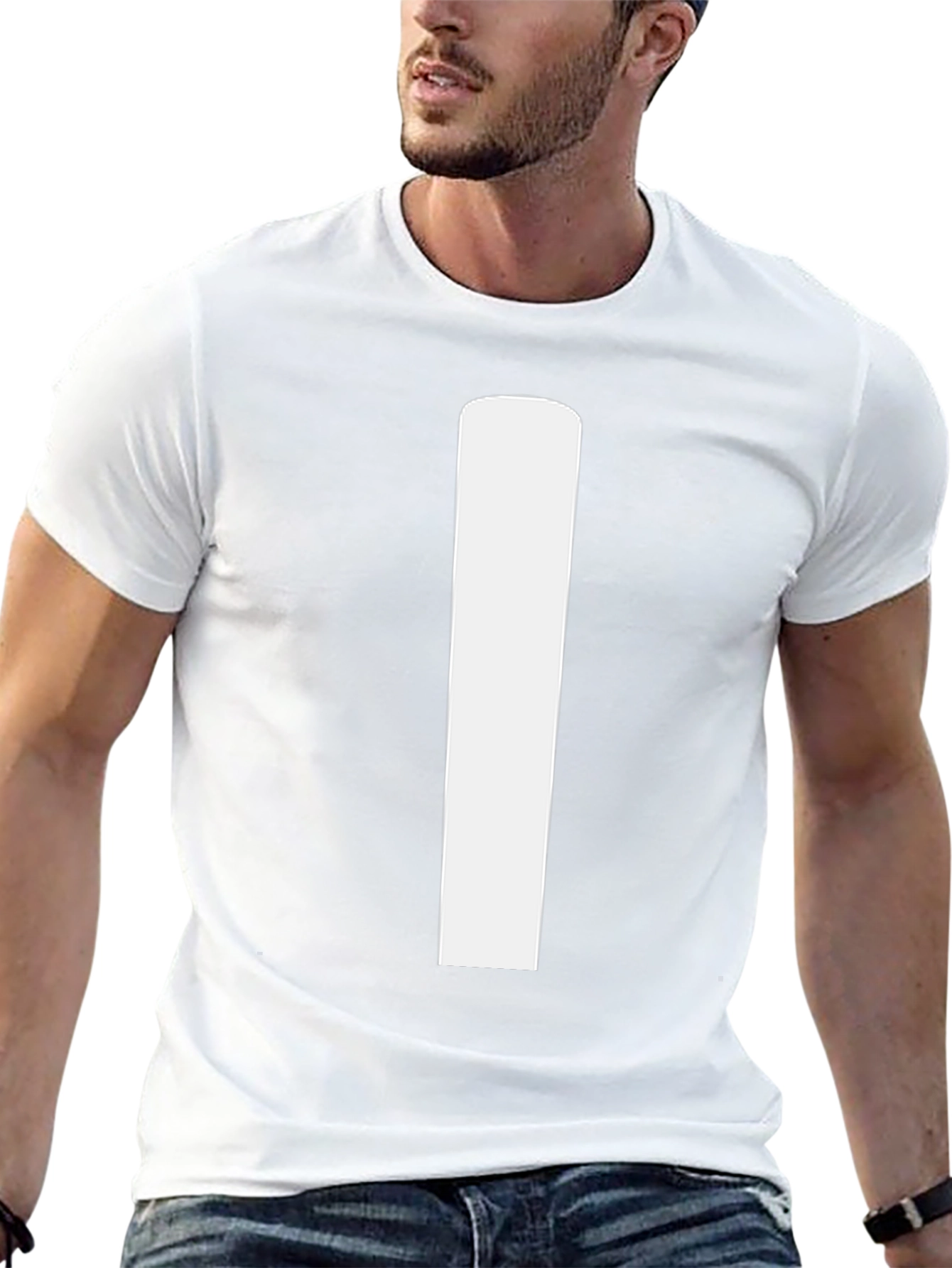 Minimalist Black T-Shirt with Bold White Stripe