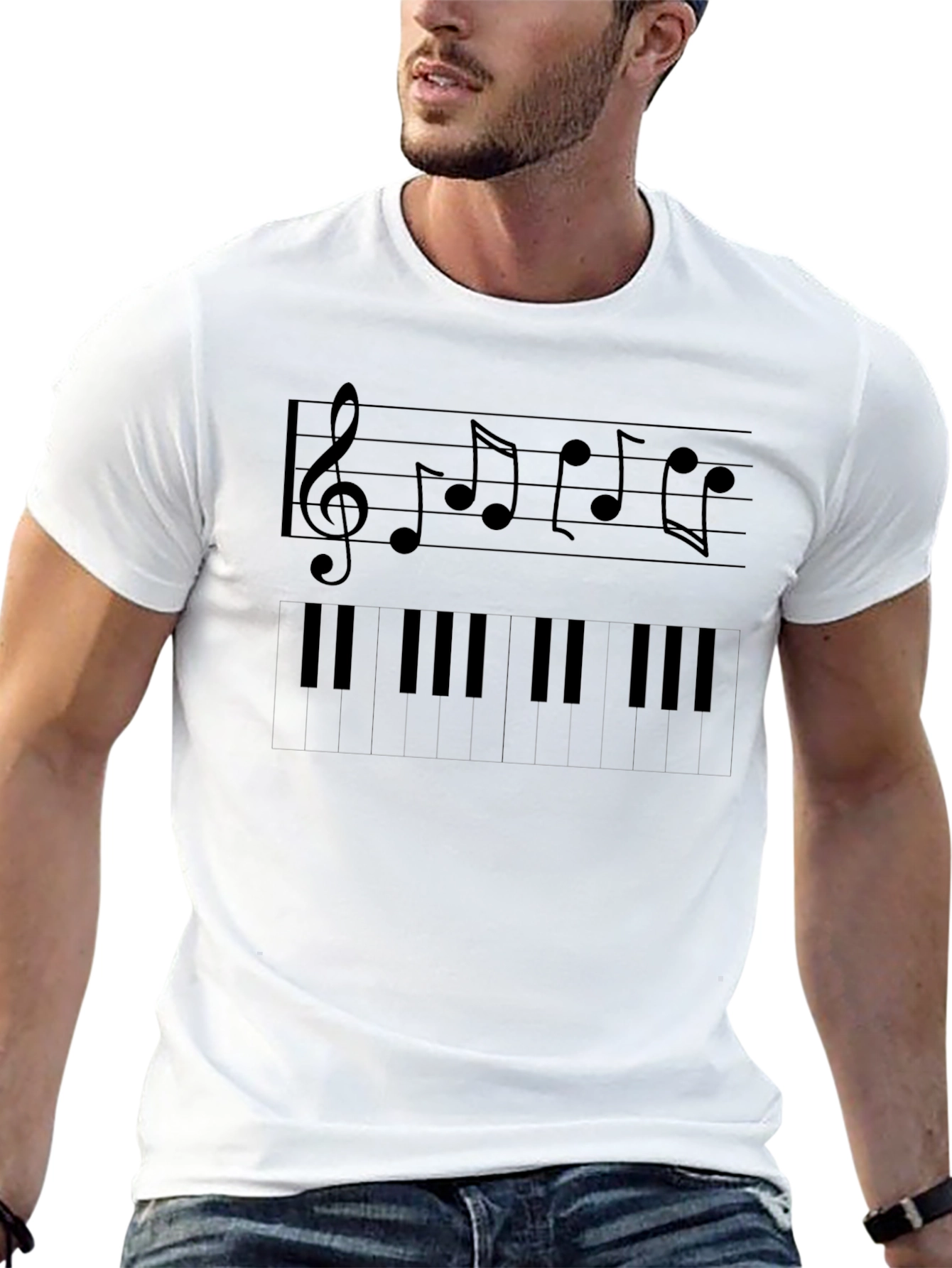 Musical T-Shirt: Piano Keys & Notes Graphic Tee