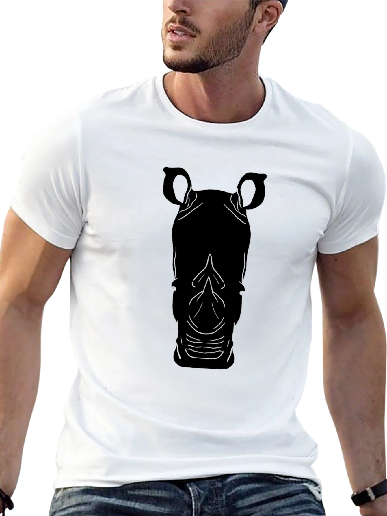 Rhino Silhouette Black T-Shirt - Stylish Animal Tee