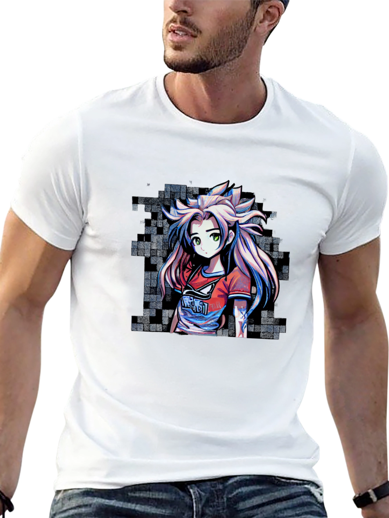 Anime Girl Graphic Tee - Stylish Pixel Art Design