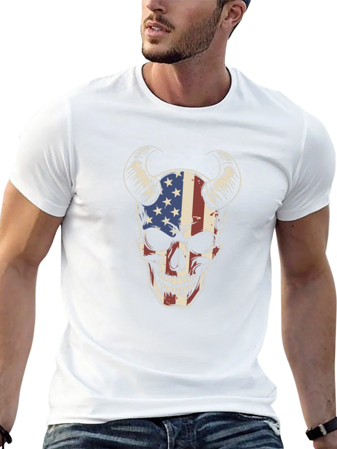 American Flag Skull Graphic T-Shirt