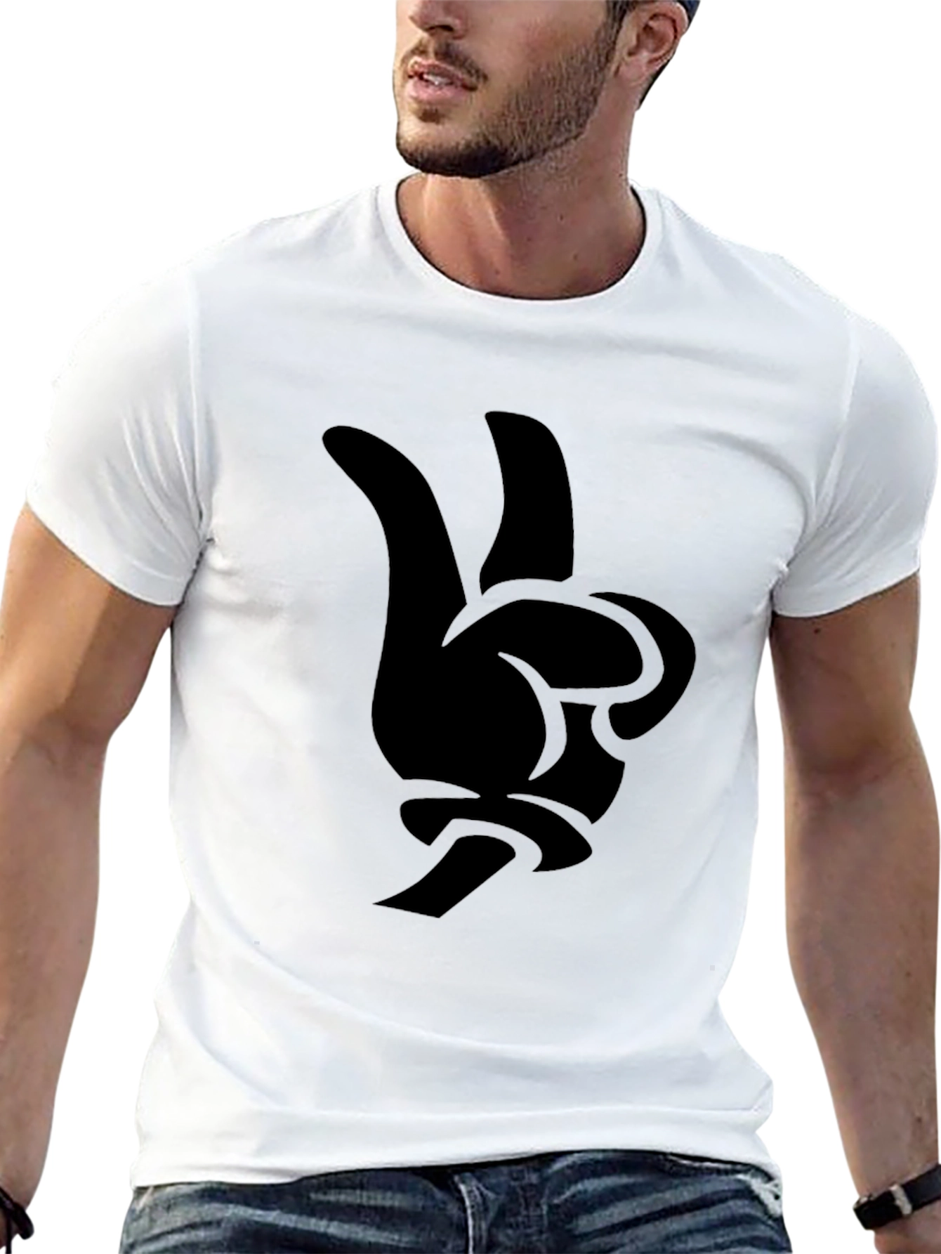 Black Cartoon Hand Peace Sign Graphic Tee