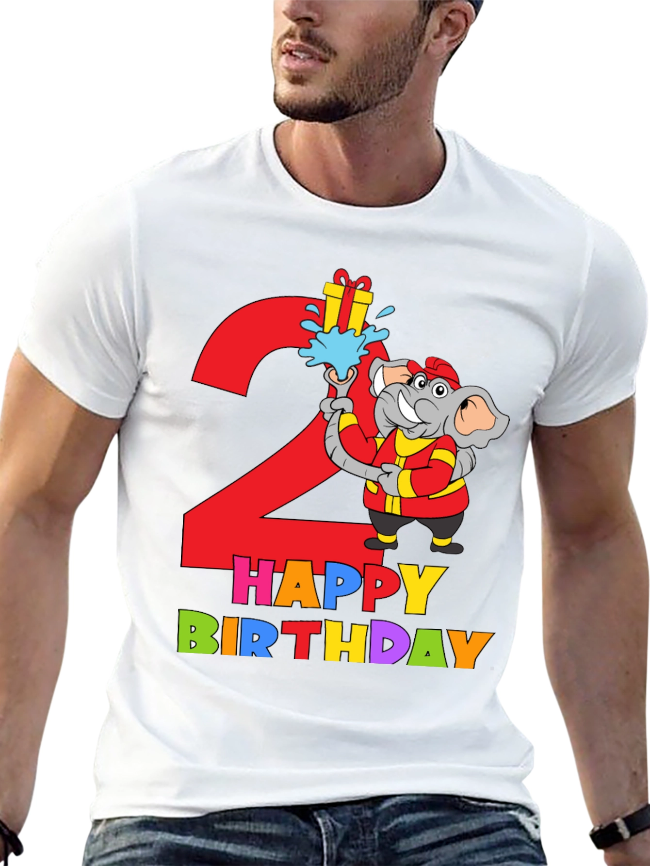 Kids 2nd Birthday Elephant Fireman T-Shirt