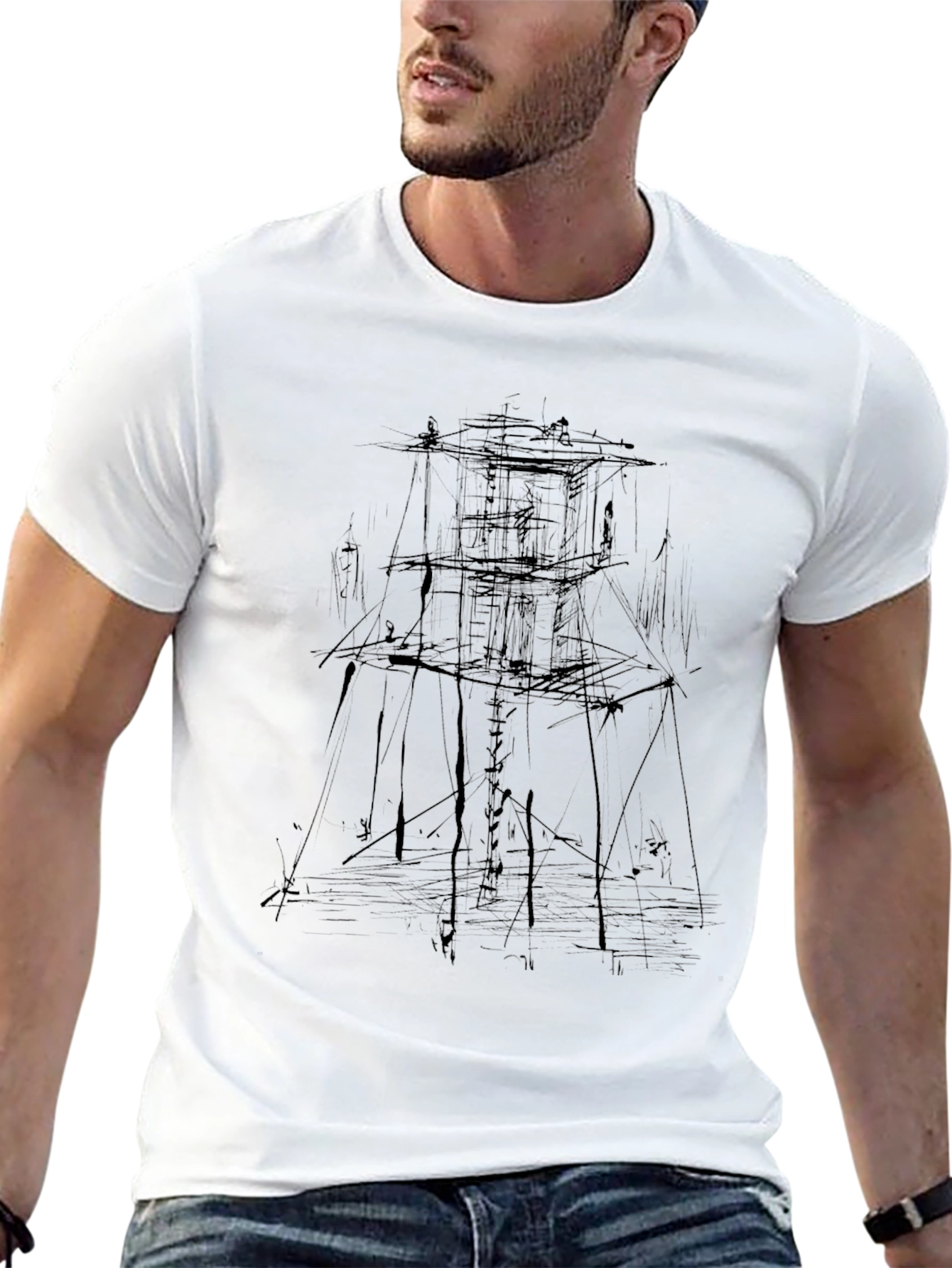 Abstract Tower Black Graphic Tee