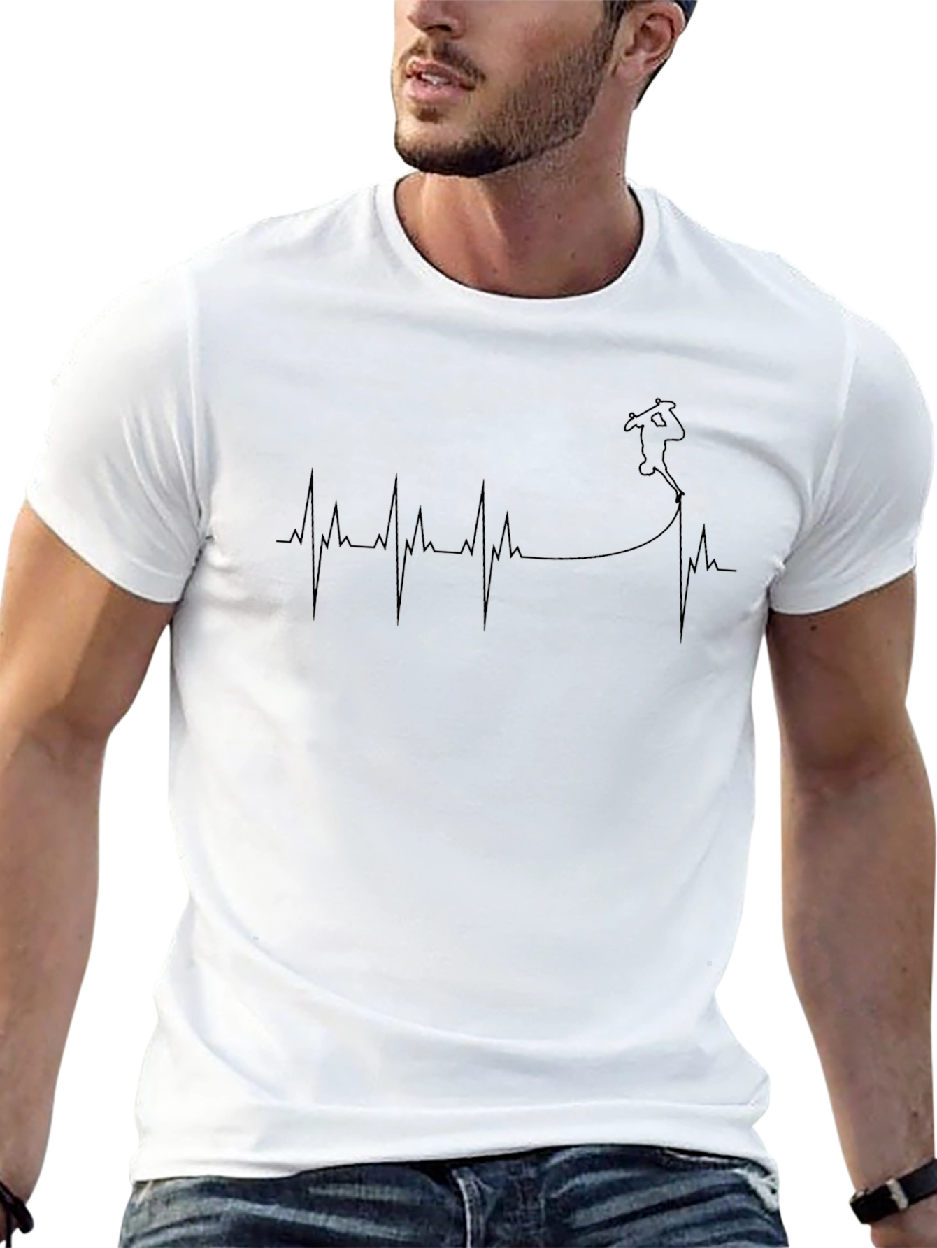 Skateboarding Heartbeat T-Shirt - Black Cotton Graphic Tee