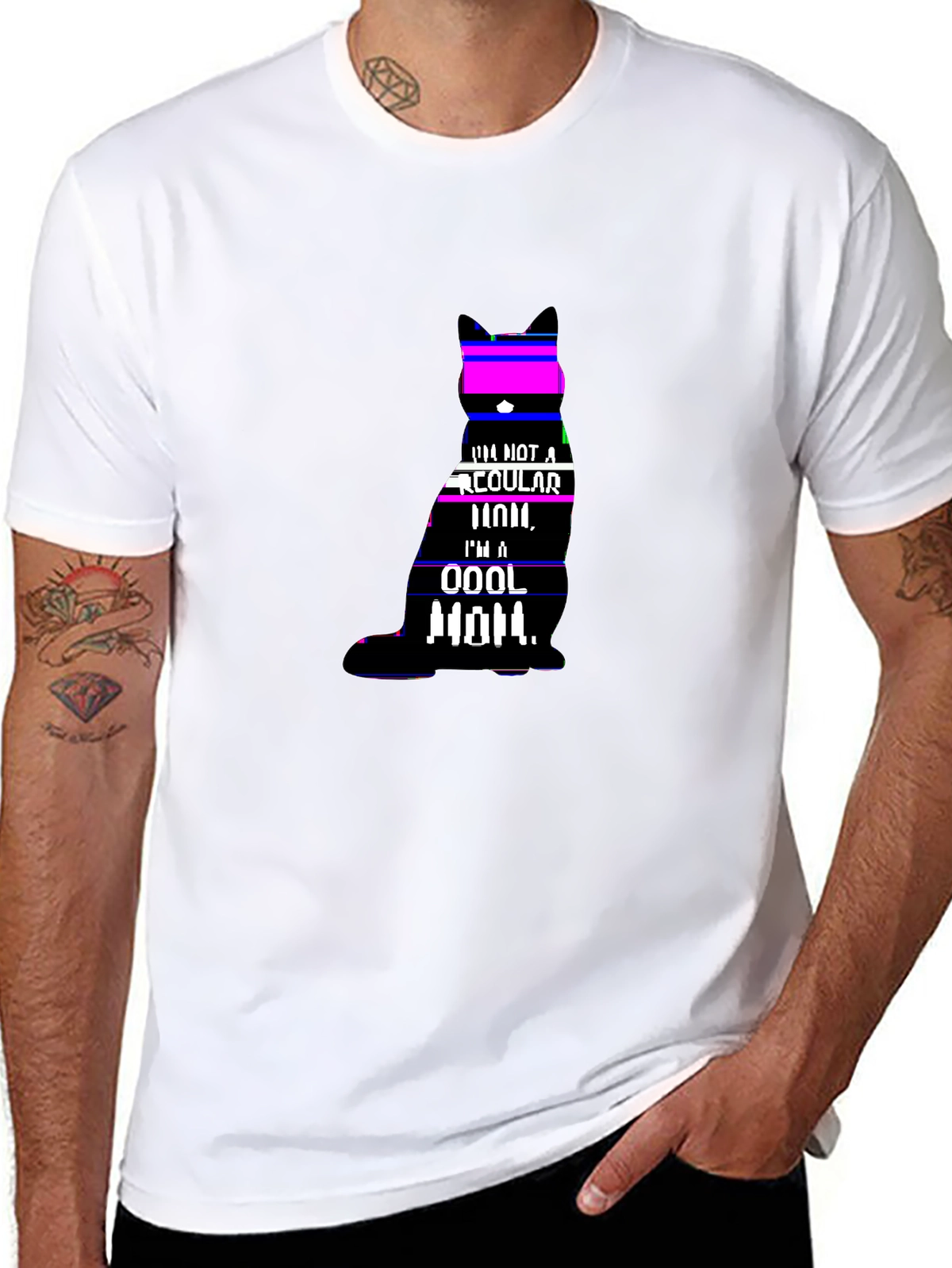 Cool Cat Mom Funny T-Shirt | Retro Glitch Design for Cat Lovers
